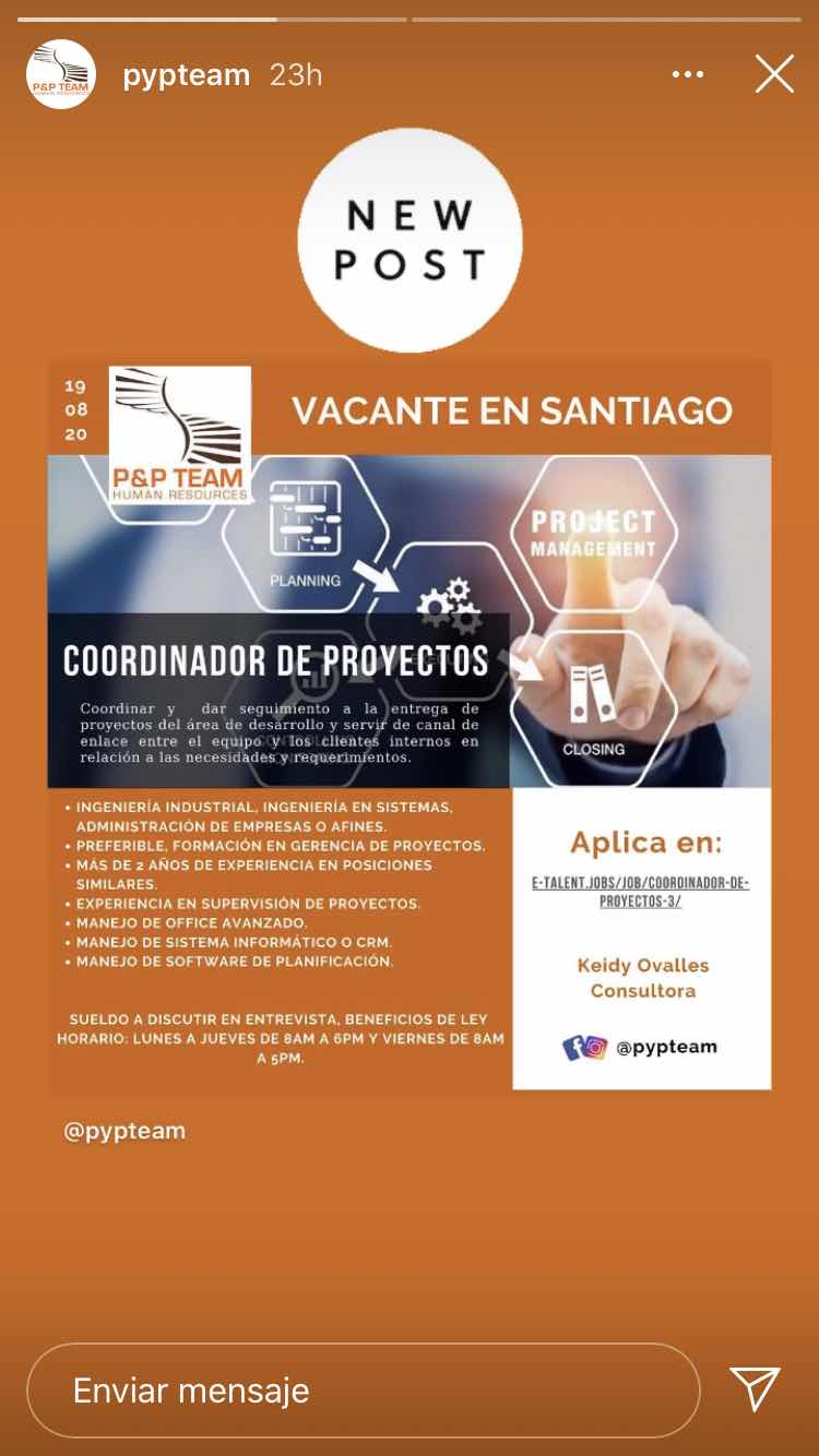 COORDINADOR DE PROYECTOS- SANTIAGO Empleos Rodriguez Empleos Rodriguez
