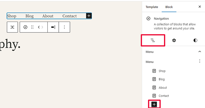 Image: Managing Menu Items in Block Panel in WordPress 6.2