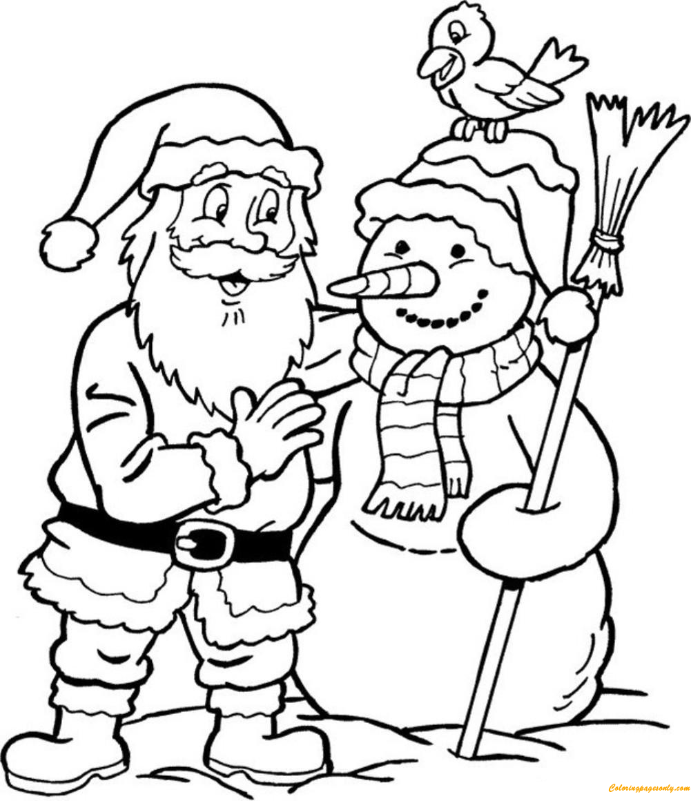 Snowman and Santa Claus Coloring Pages