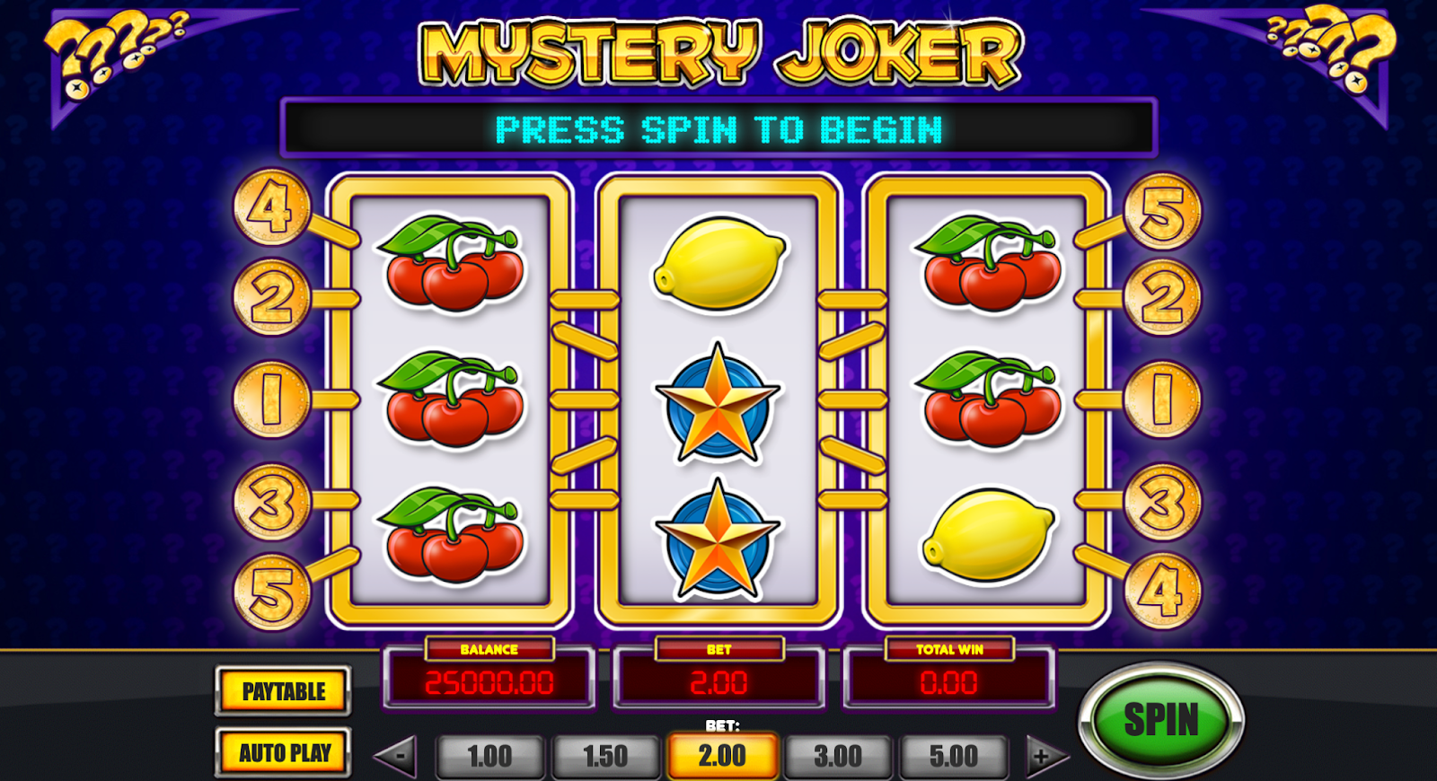 Screenshot av den klassiske spilleautomaten Mystery Joker, en populær norsk tittel.