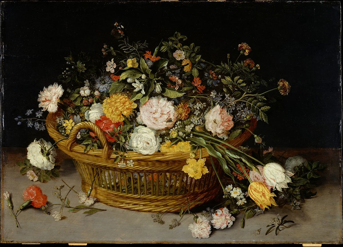 Jan Brueghel the Younger, A Basket of Flowers, ca. 1620, Metropolitan Museum of Art, New York. https://www.metmuseum.org/art/collection/search/435814 