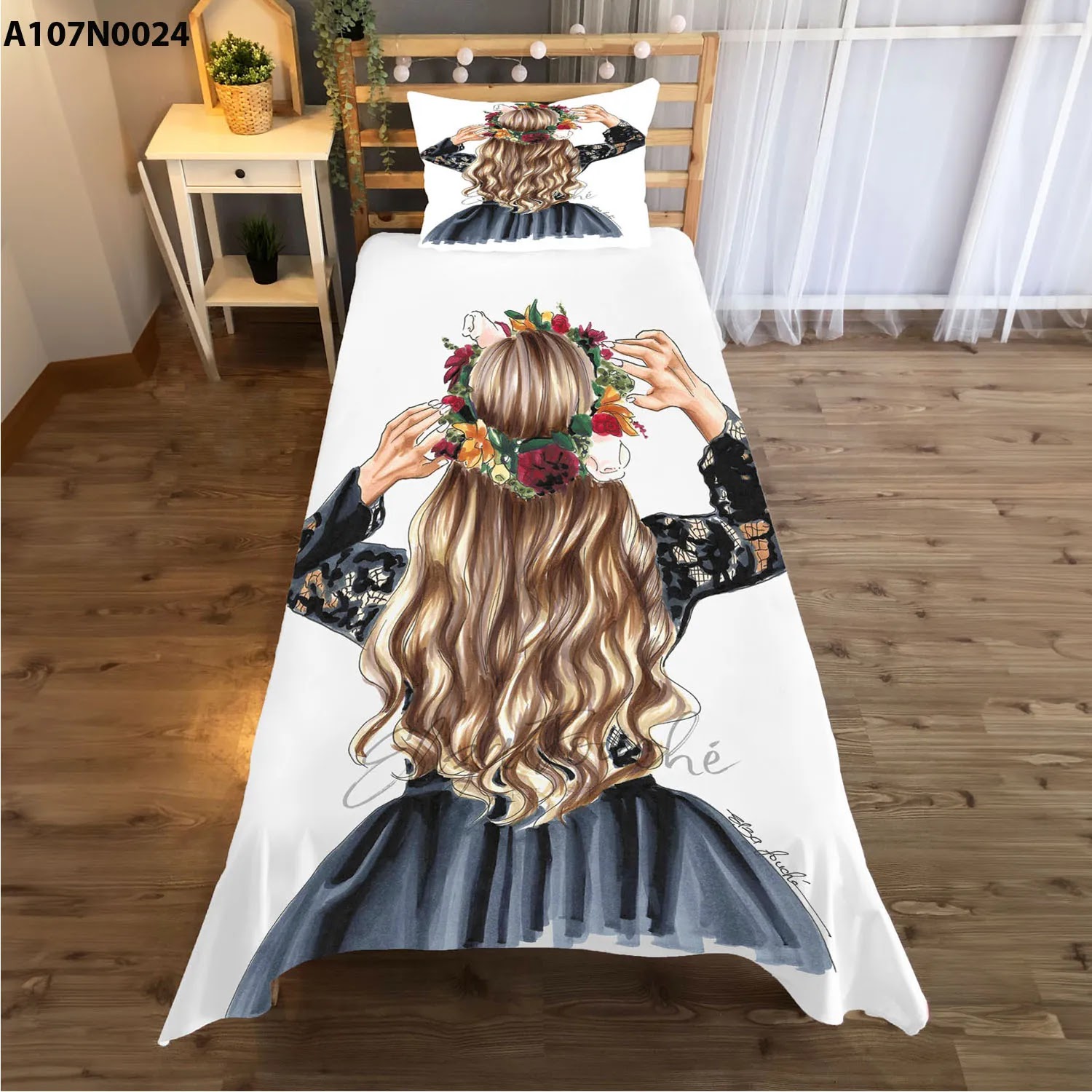 وجه سرير مع وجه مخدة طباعة