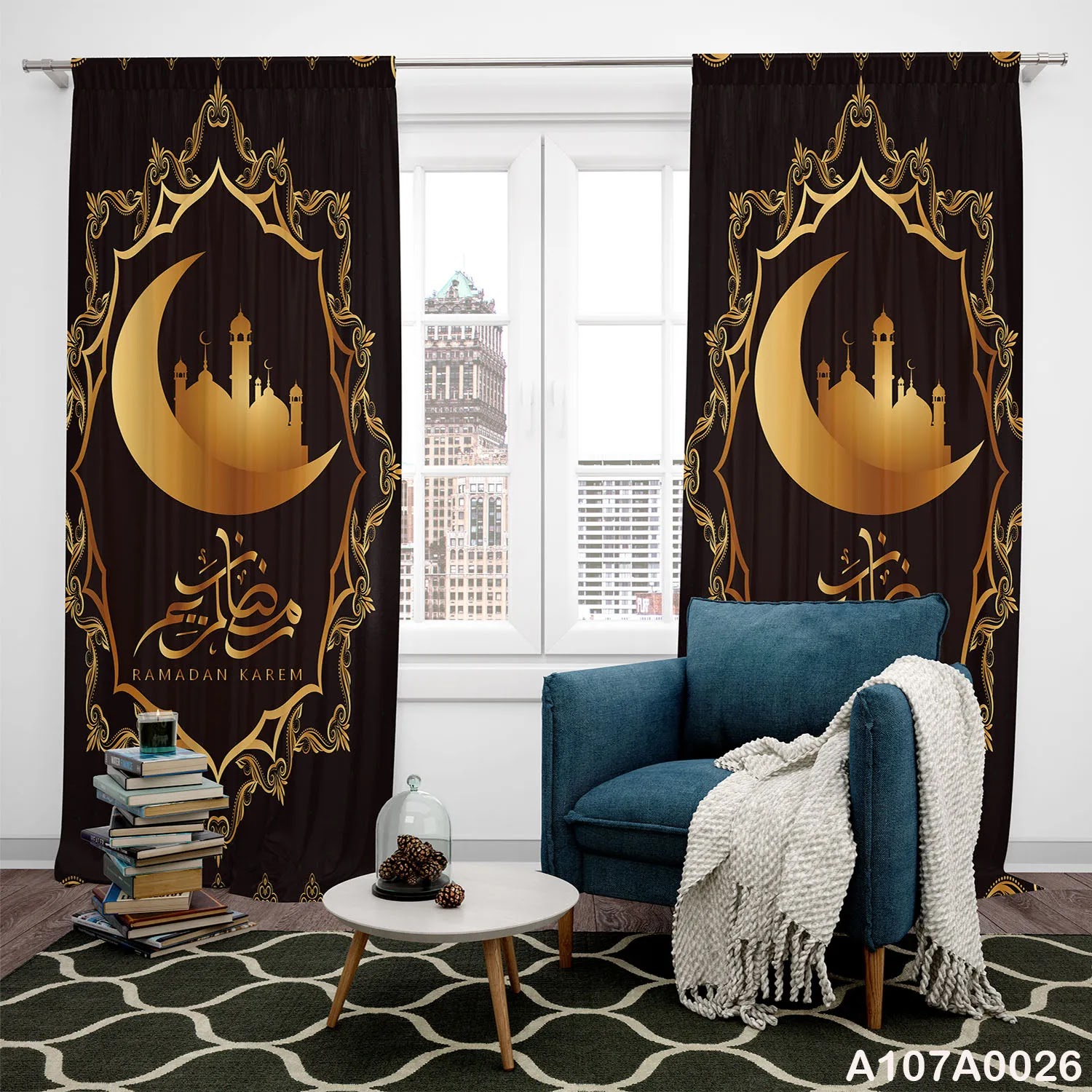 Curtains in black and gold for Rmadan kareem