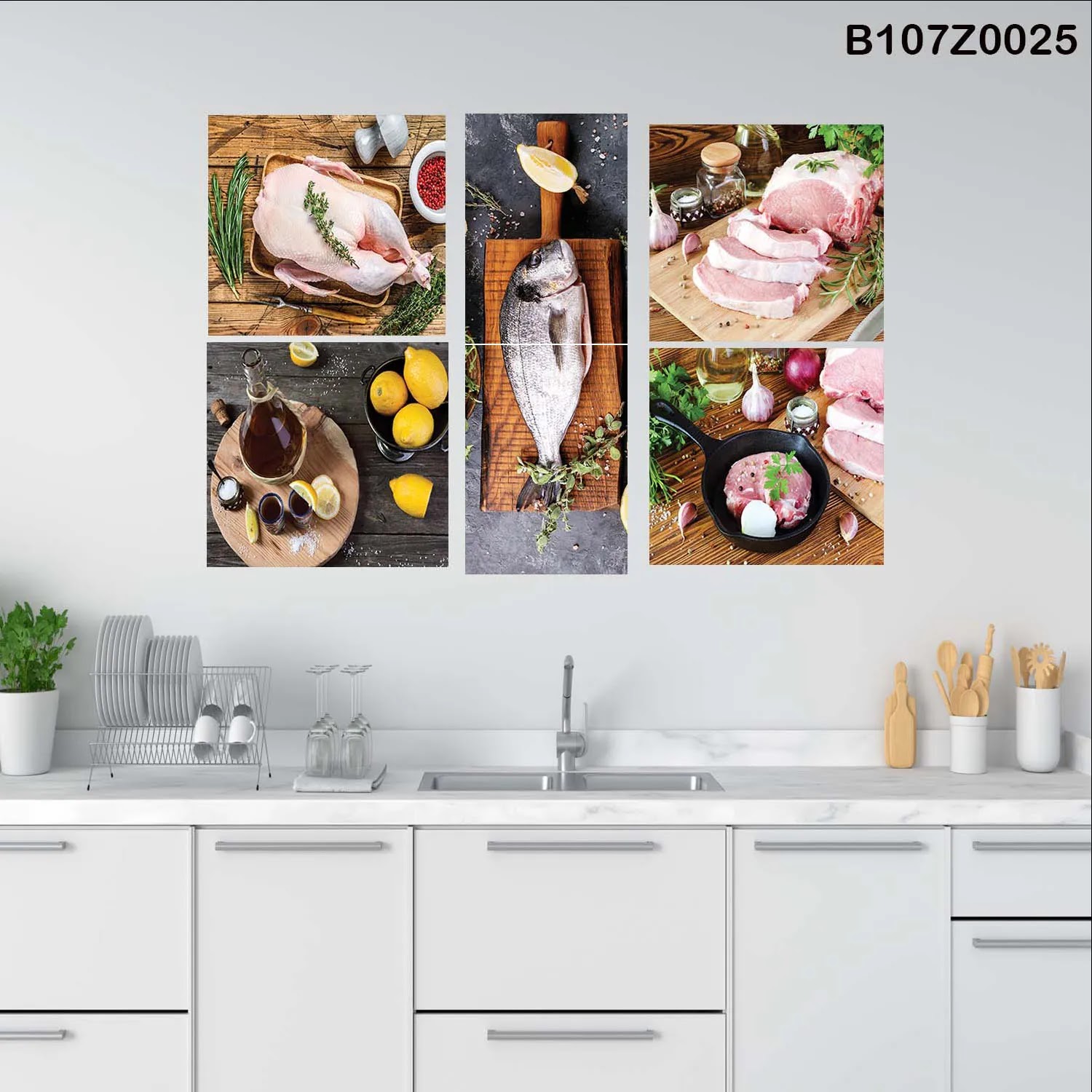 لوحة حائط خشبية تعليق مطبوعة – طقم 6 قطع