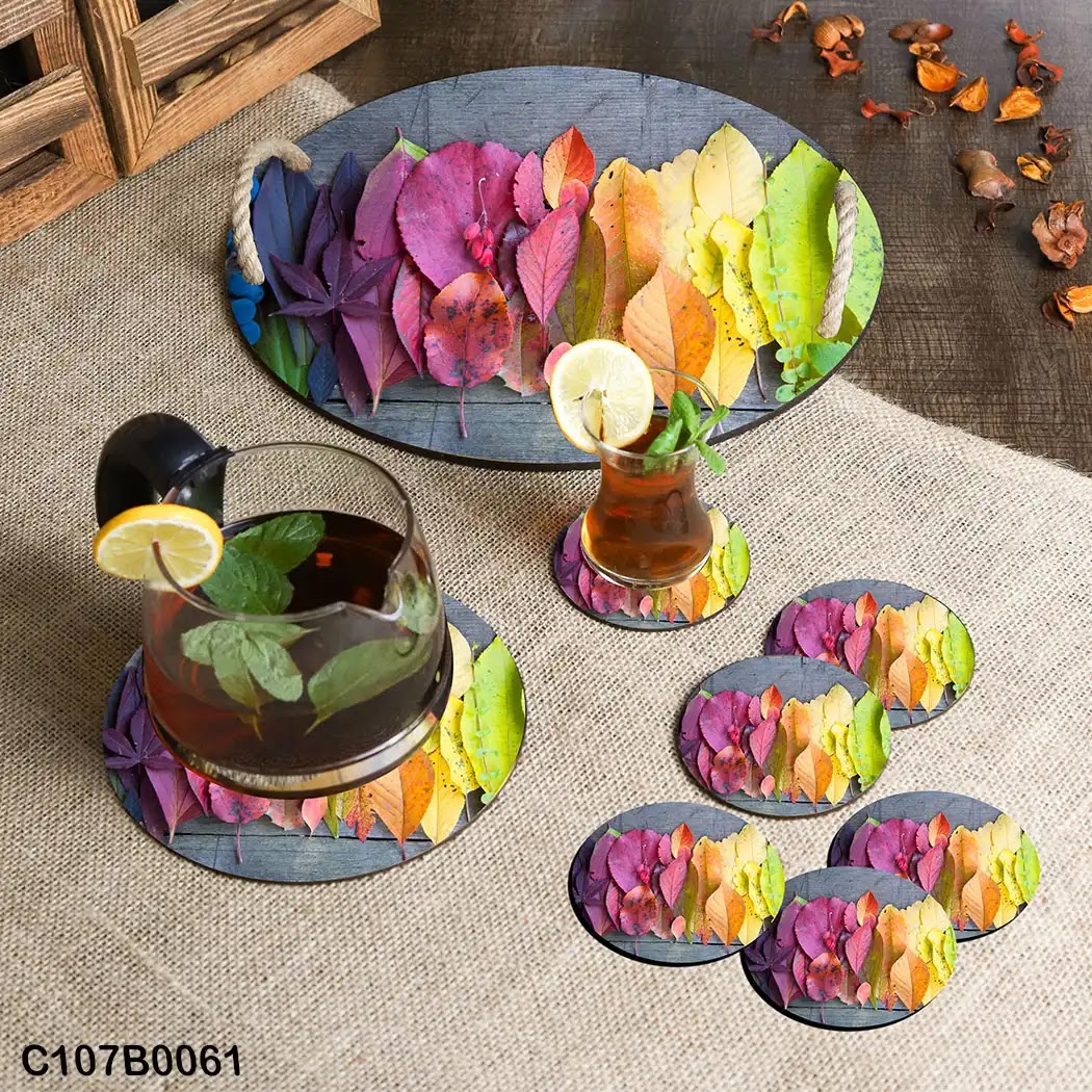 Leaves with Autumn colors circular tray set