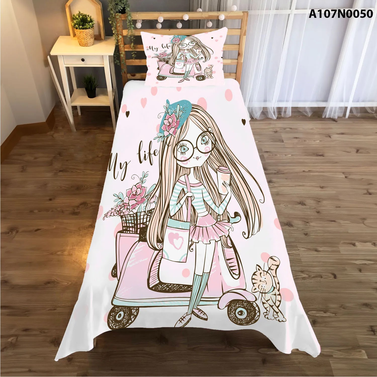 وجه سرير مع وجه مخدة طباعة