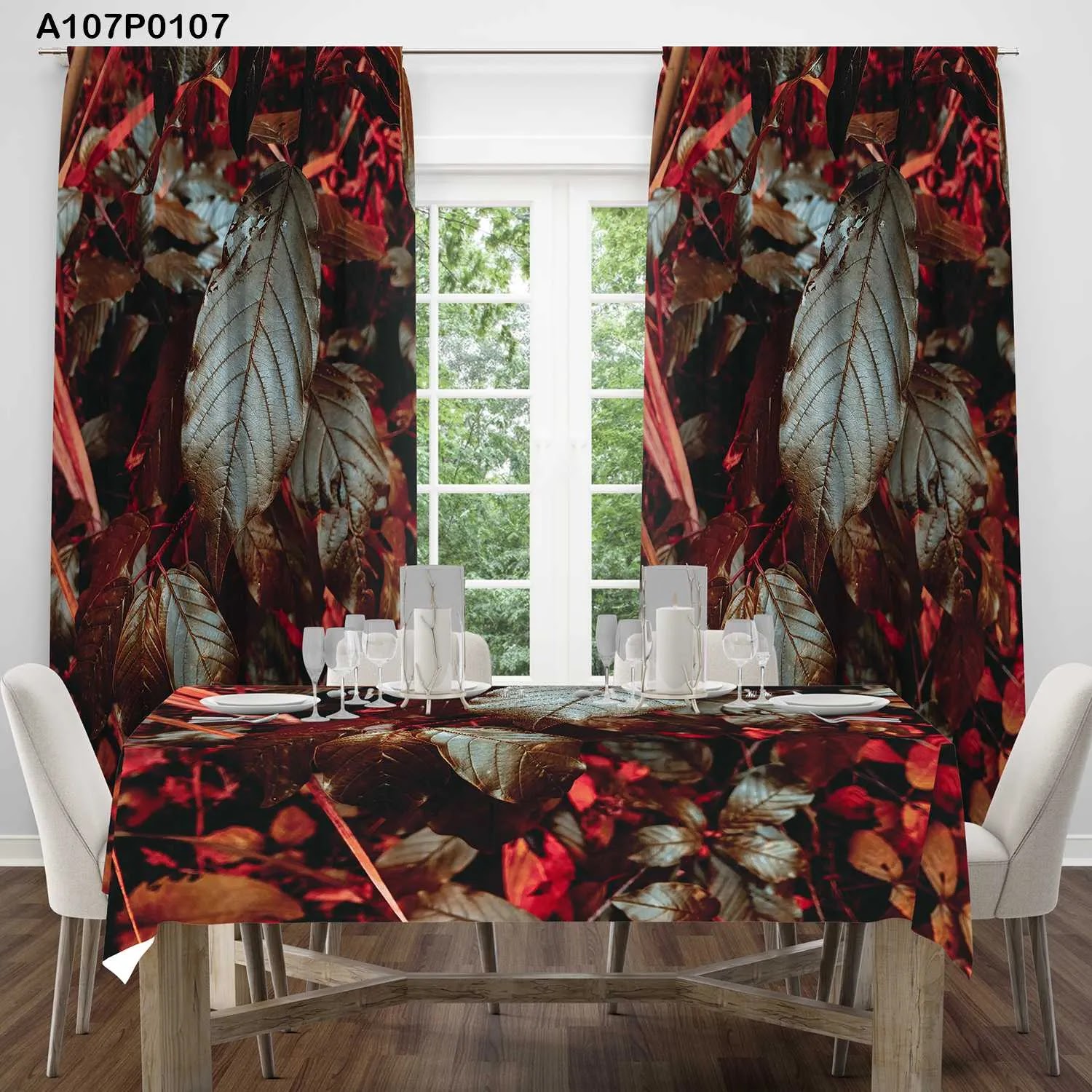 ستائر ووجه طاولة مطبوع