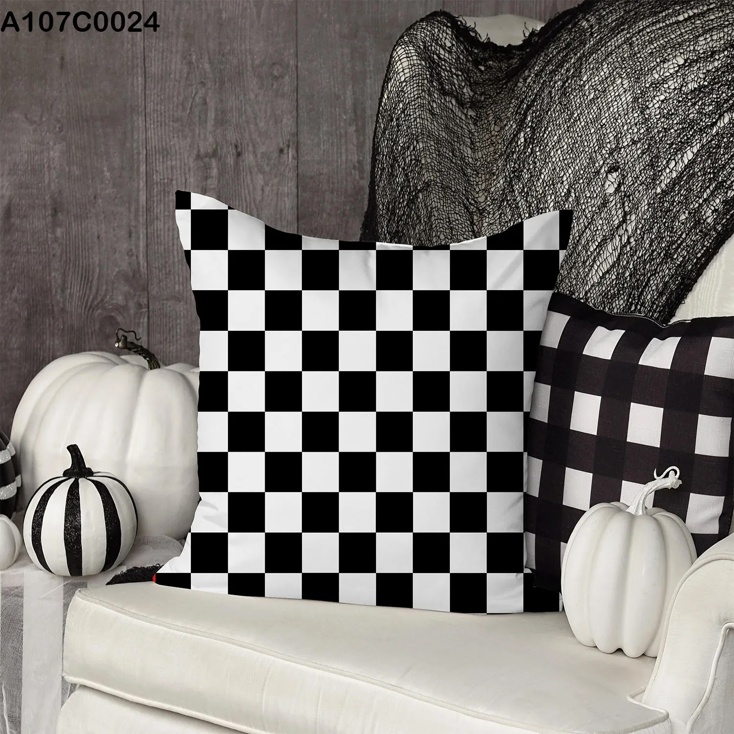 Pillow case with white and black squares