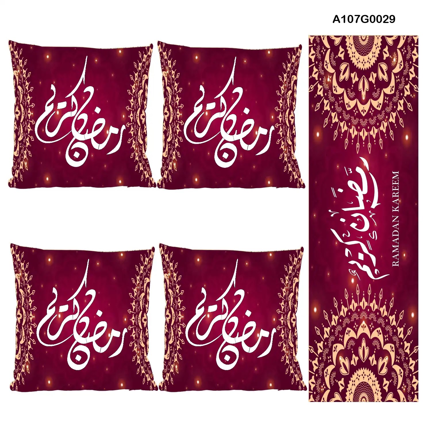 White, gold and red Pillow cover set & table runner for Ramadan