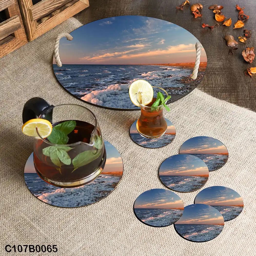 Sea beach view circular tray set