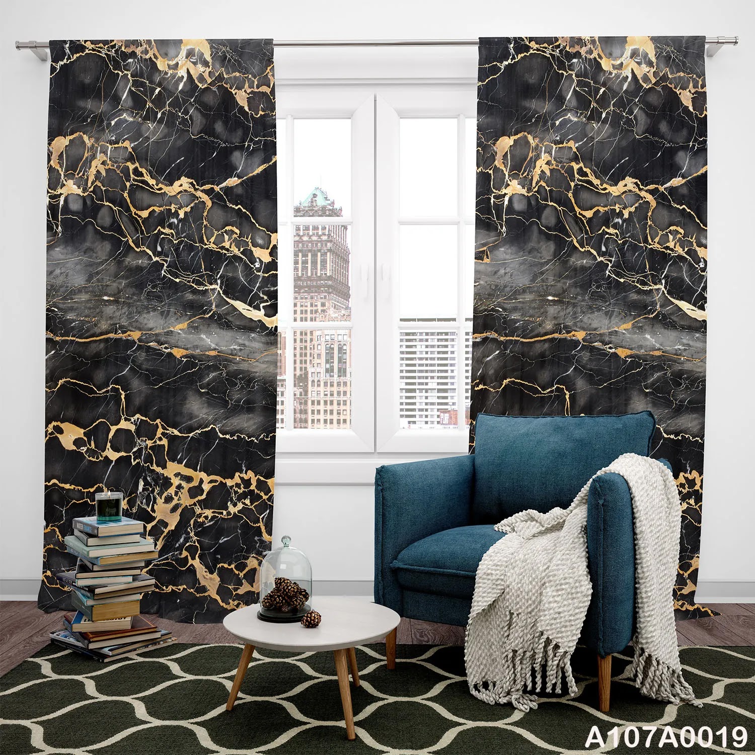 Curtains in black and gold colors for offices and living rooms