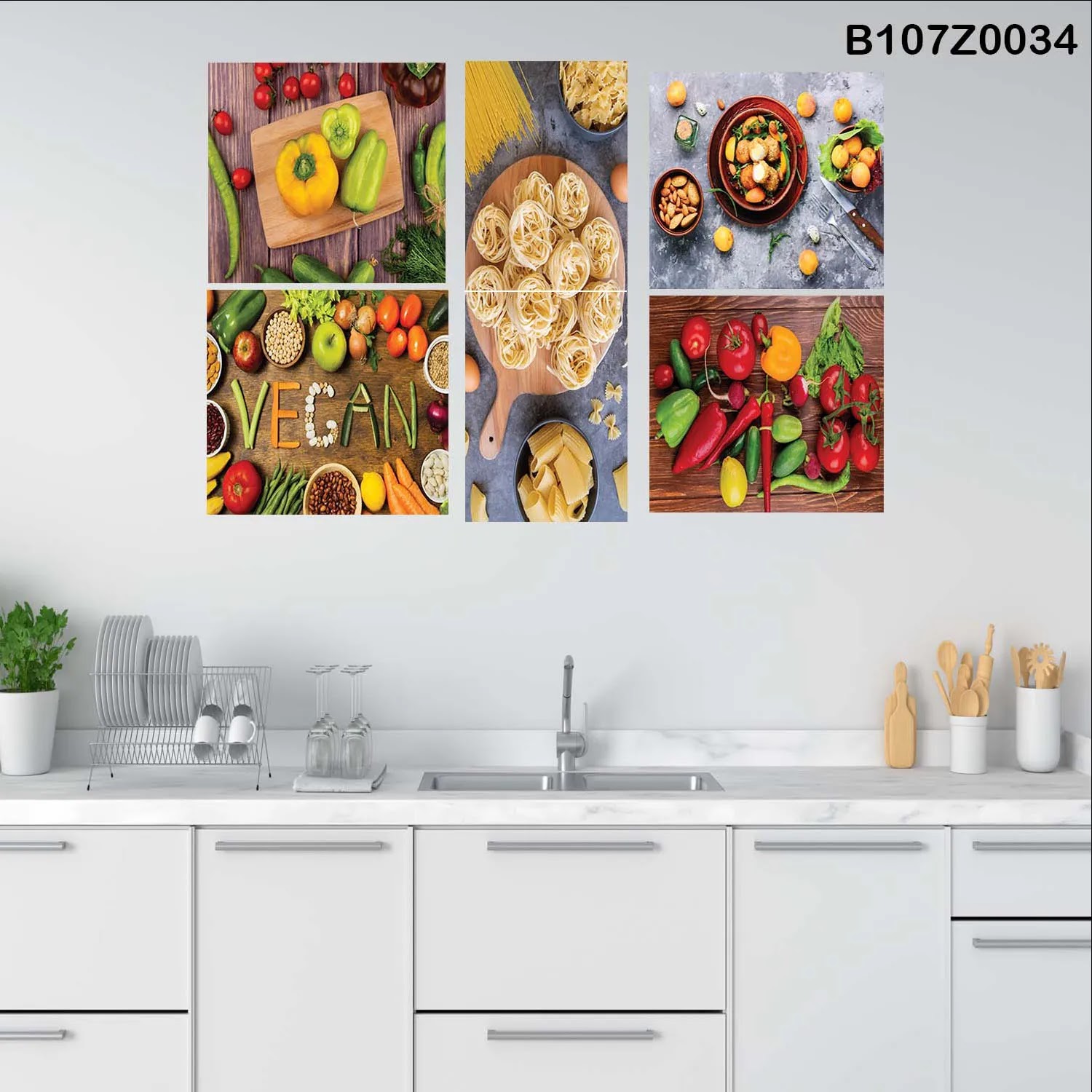 لوحة حائط خشبية تعليق مطبوعة – طقم 6 قطع