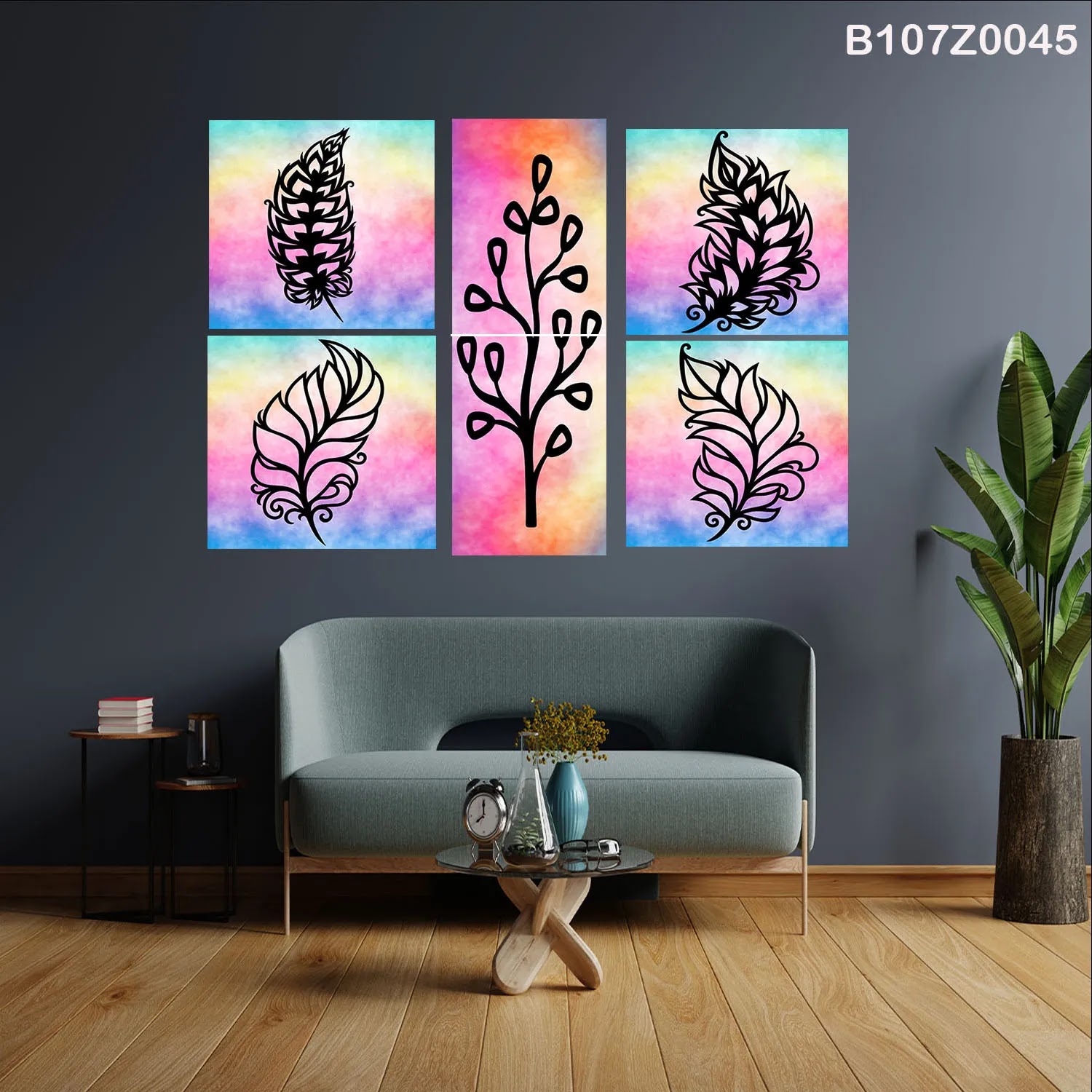 لوحة حائط خشبية تعليق مطبوعة – طقم 6 قطع