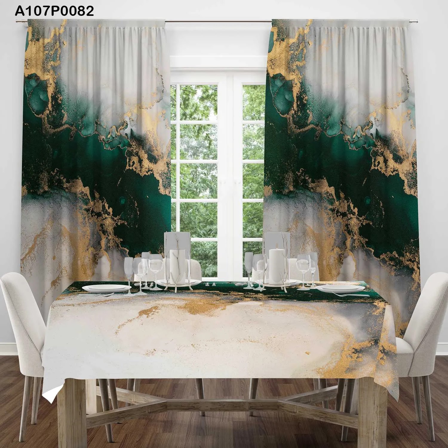 ستائر ووجه طاولة مطبوع