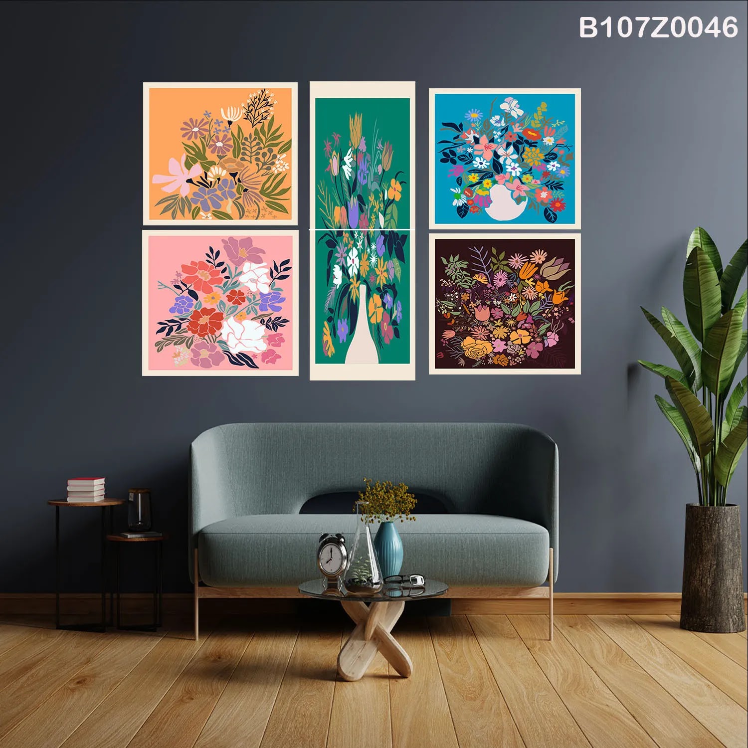 لوحة حائط خشبية تعليق مطبوعة – طقم 6 قطع