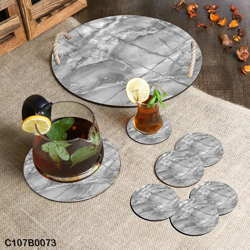 Silver background circular tray set