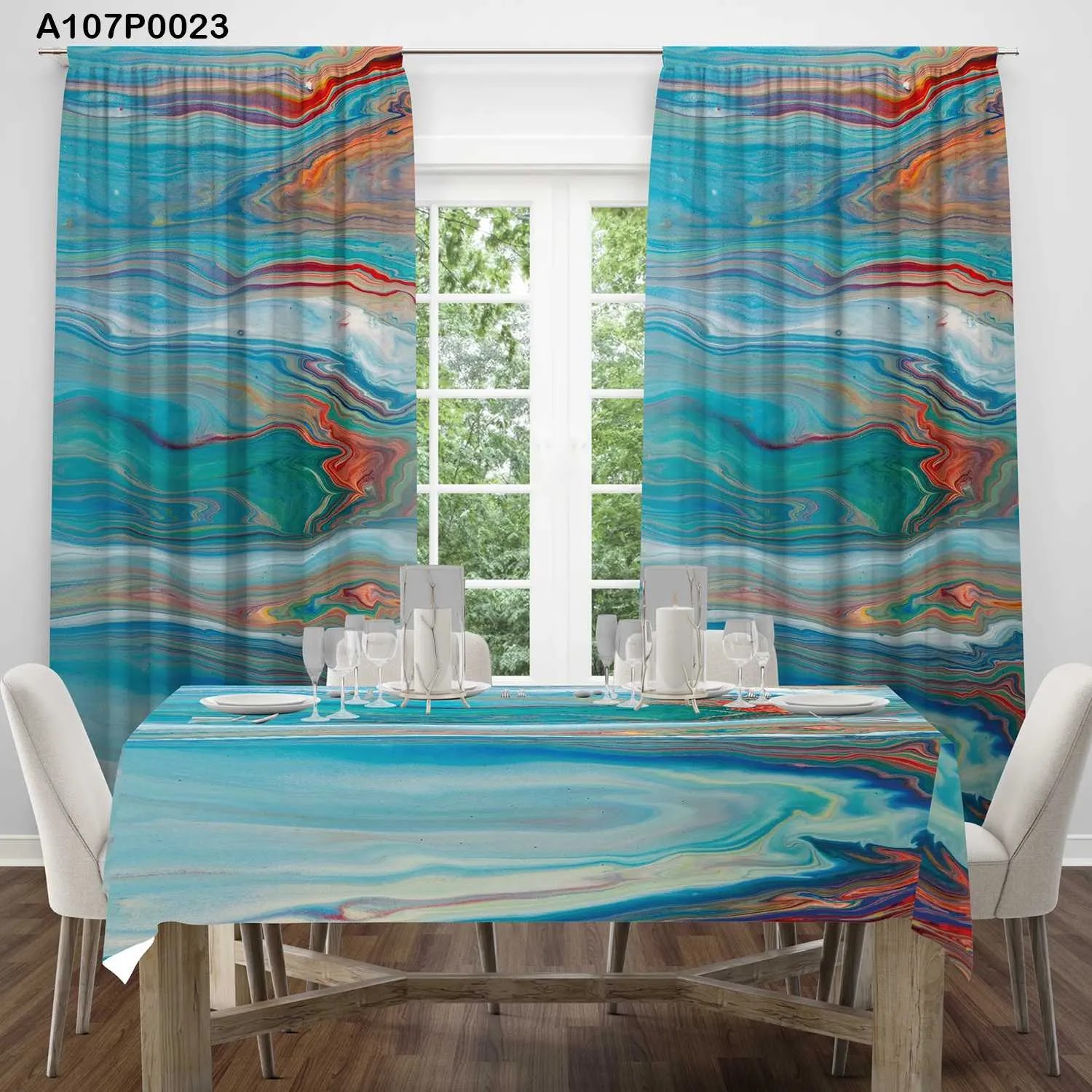 ستائر ووجه طاولة مطبوع