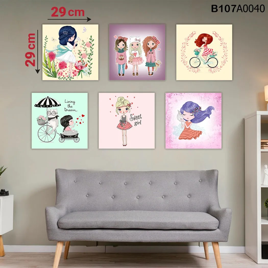 لوحة حائط خشبية مطبوعة – طقم 6 قطع