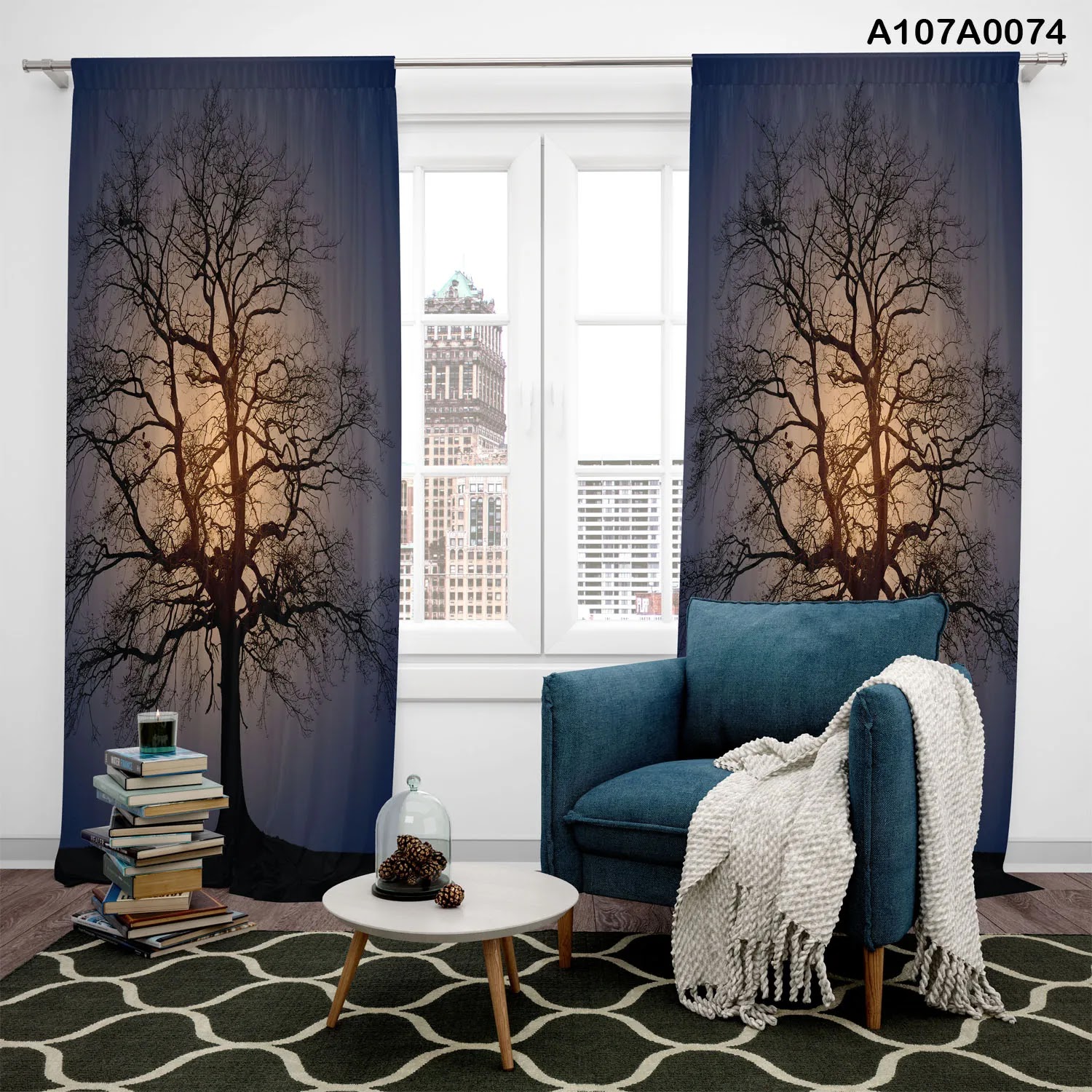 Curtains with moon and tree for living and bed room