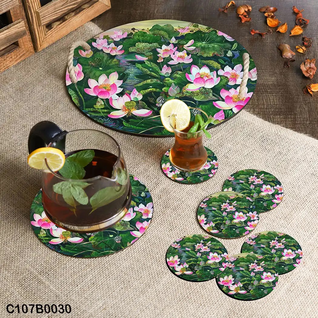 Lotus flowers circular tray set