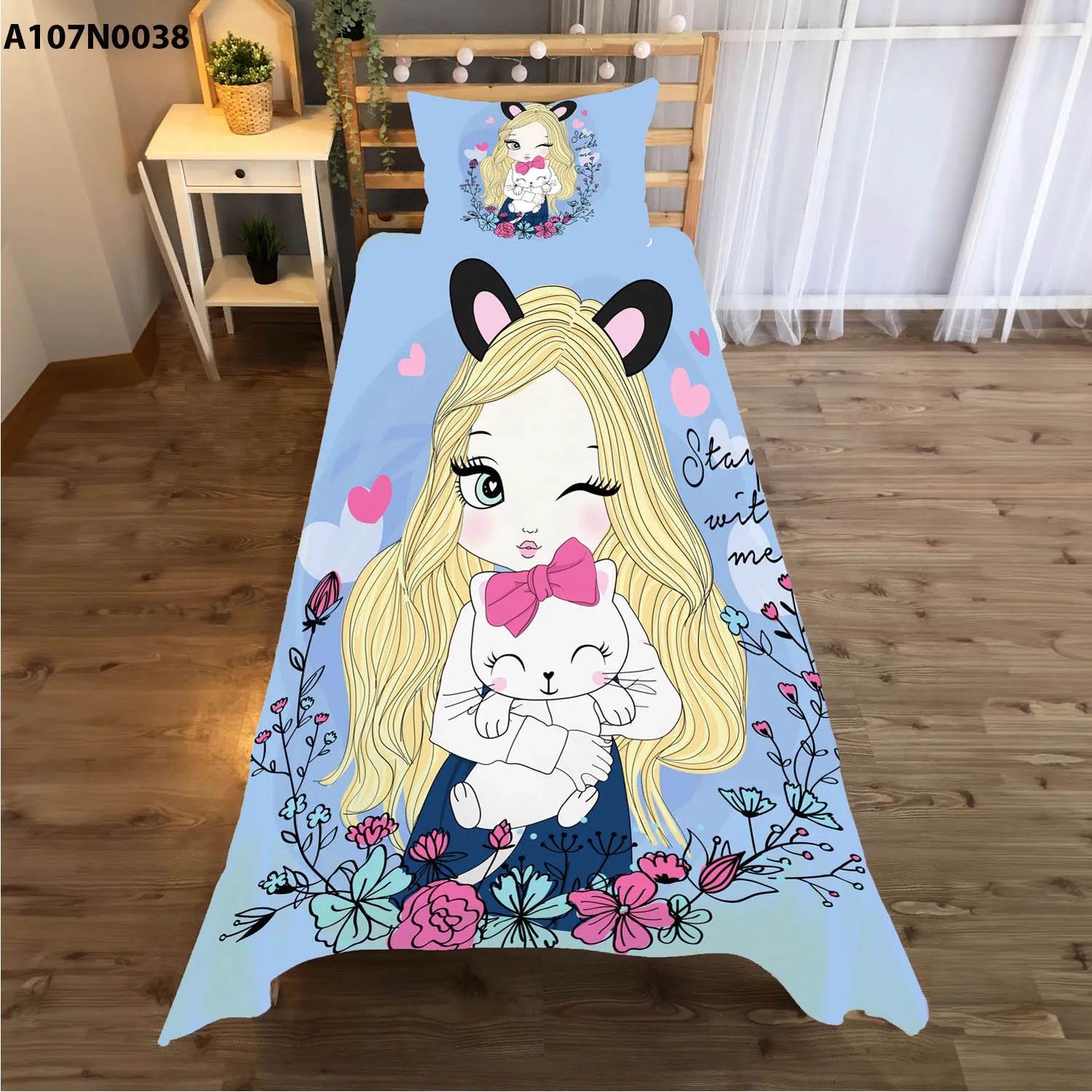 وجه سرير مع وجه مخدة طباعة