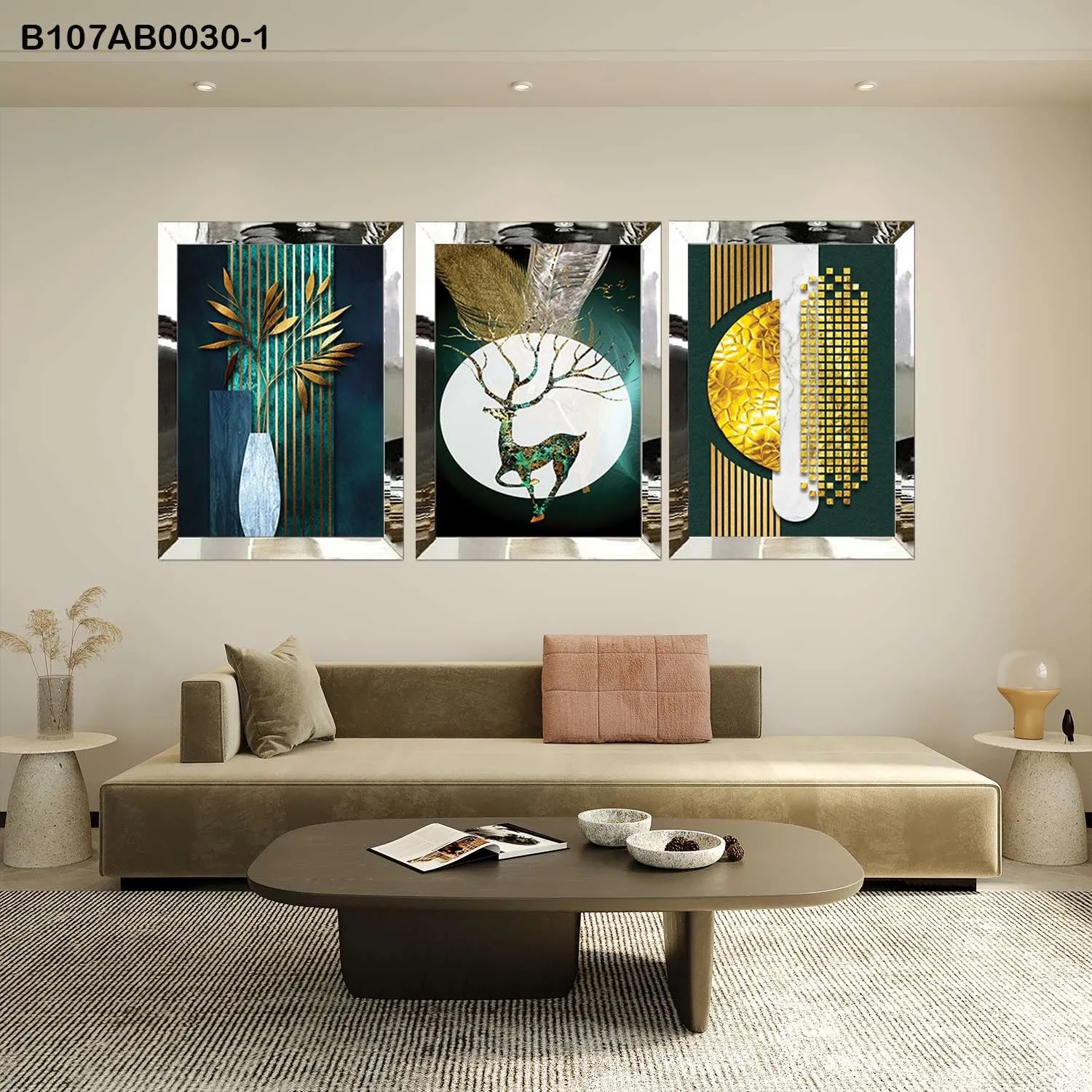 لوحات جدارية ثلاث قطع مع إطار بلكسي عاكس