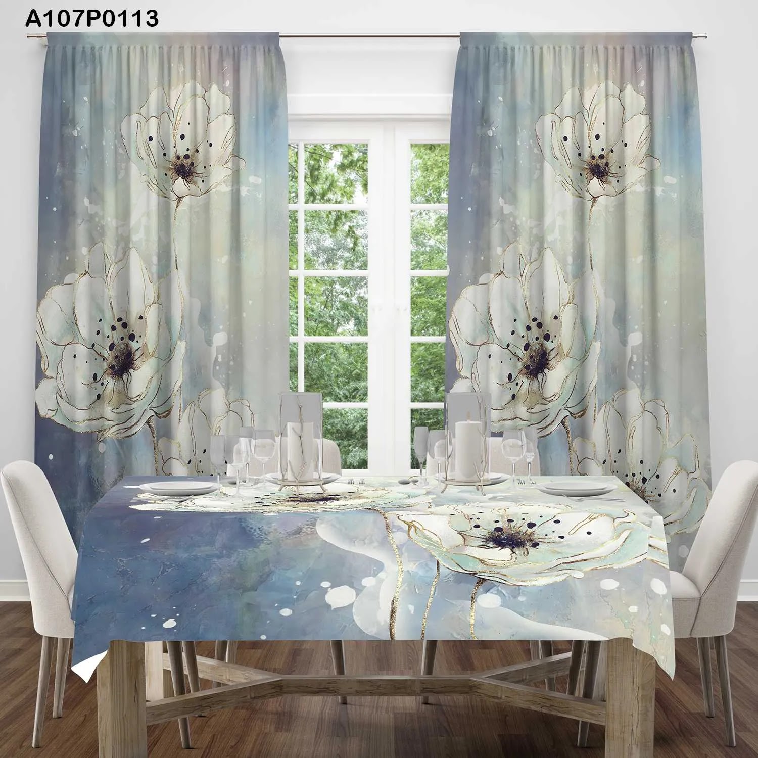 ستائر ووجه طاولة مطبوع