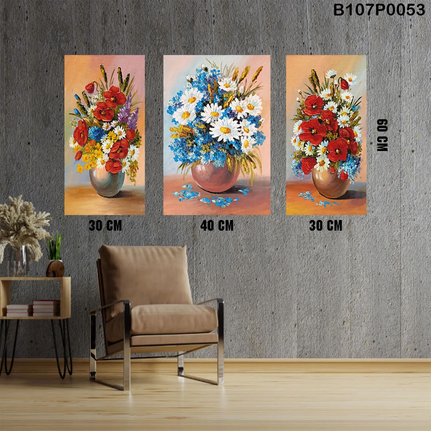 Triptych panel with a vase and flowers