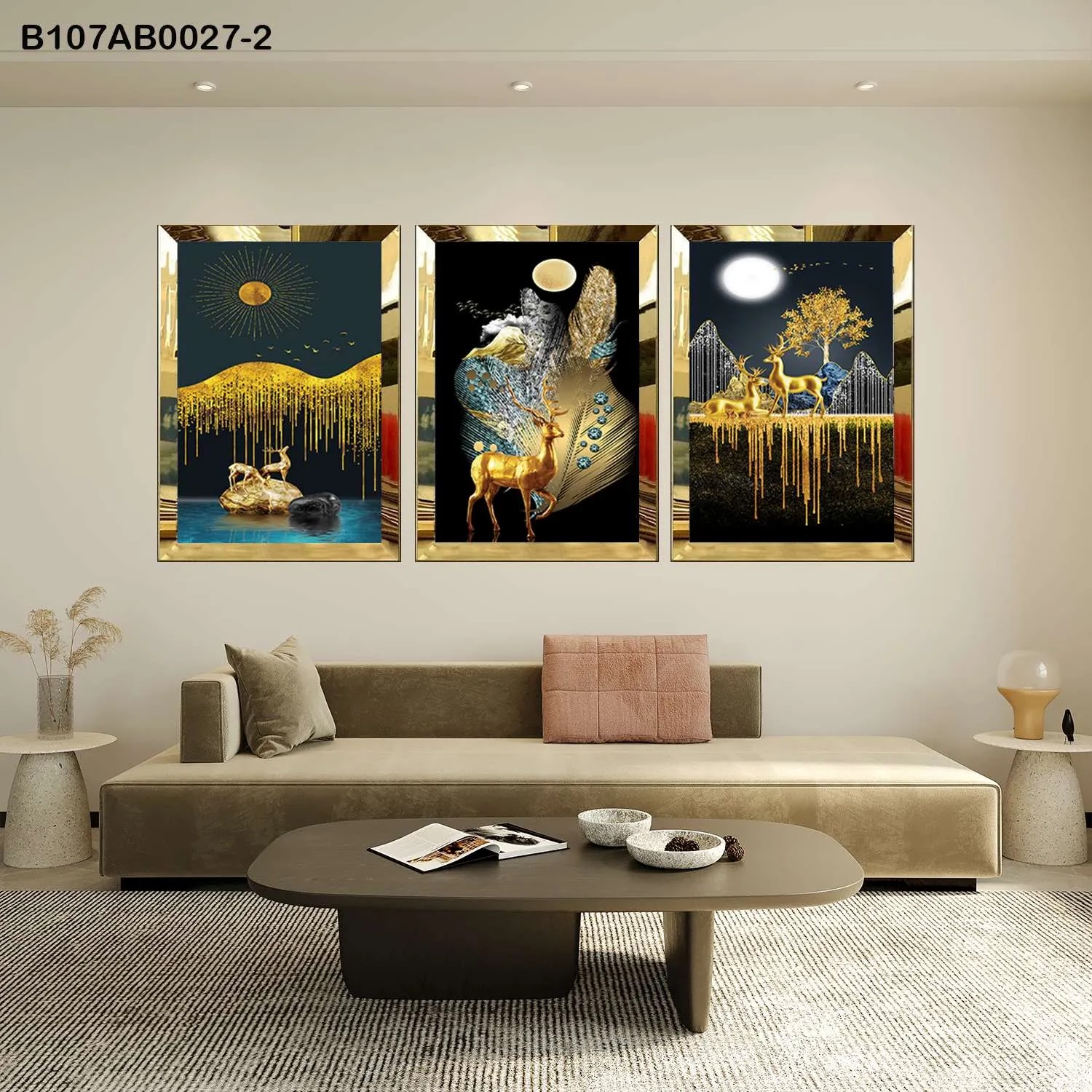 لوحات جدارية ثلاث قطع مع إطار بلكسي عاكس