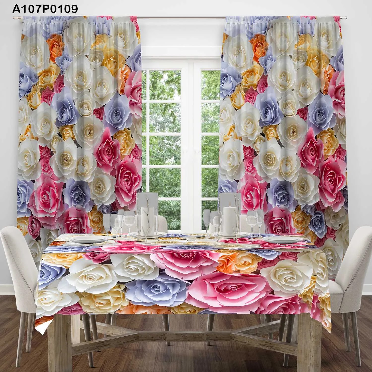 ستائر ووجه طاولة مطبوع