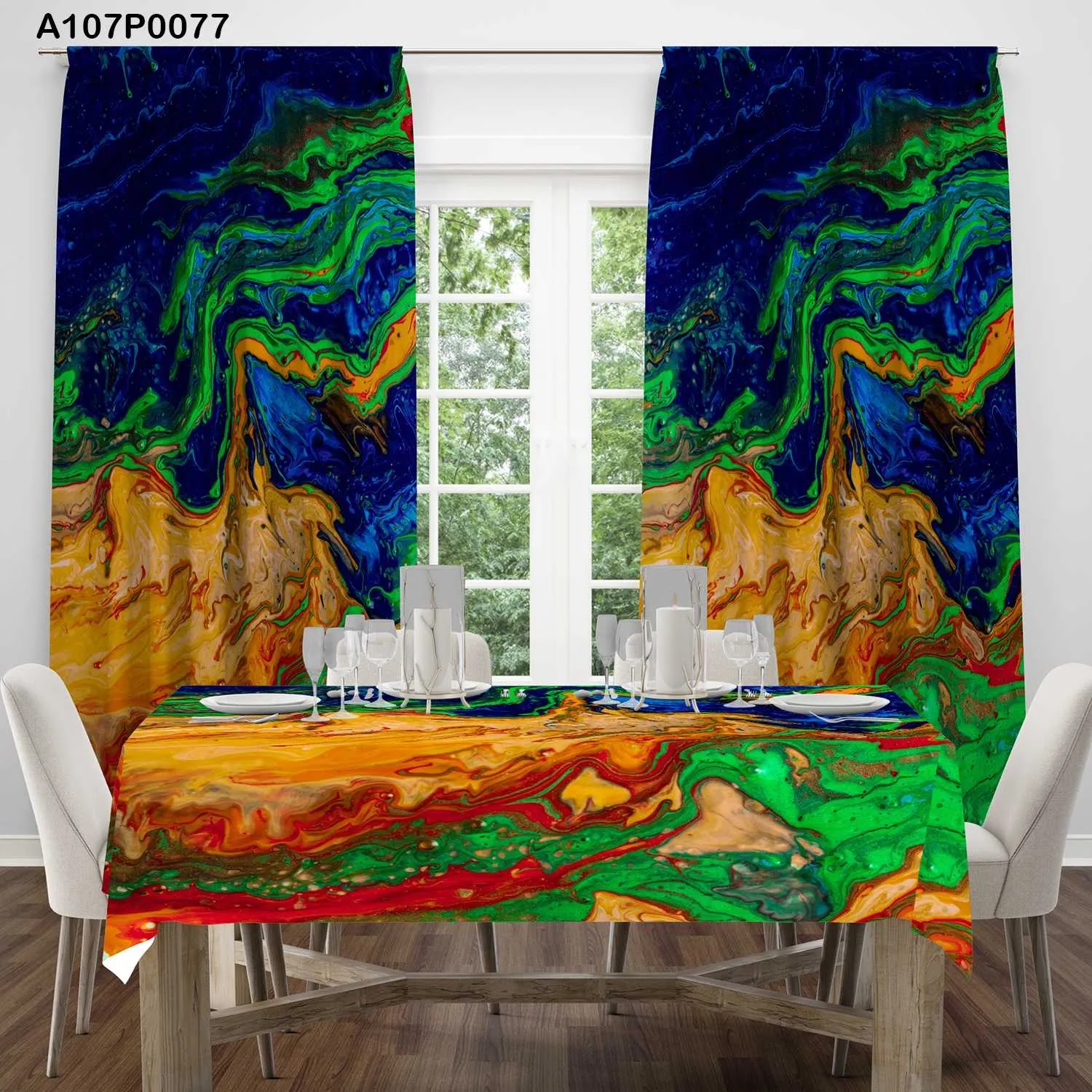 ستائر ووجه طاولة مطبوع