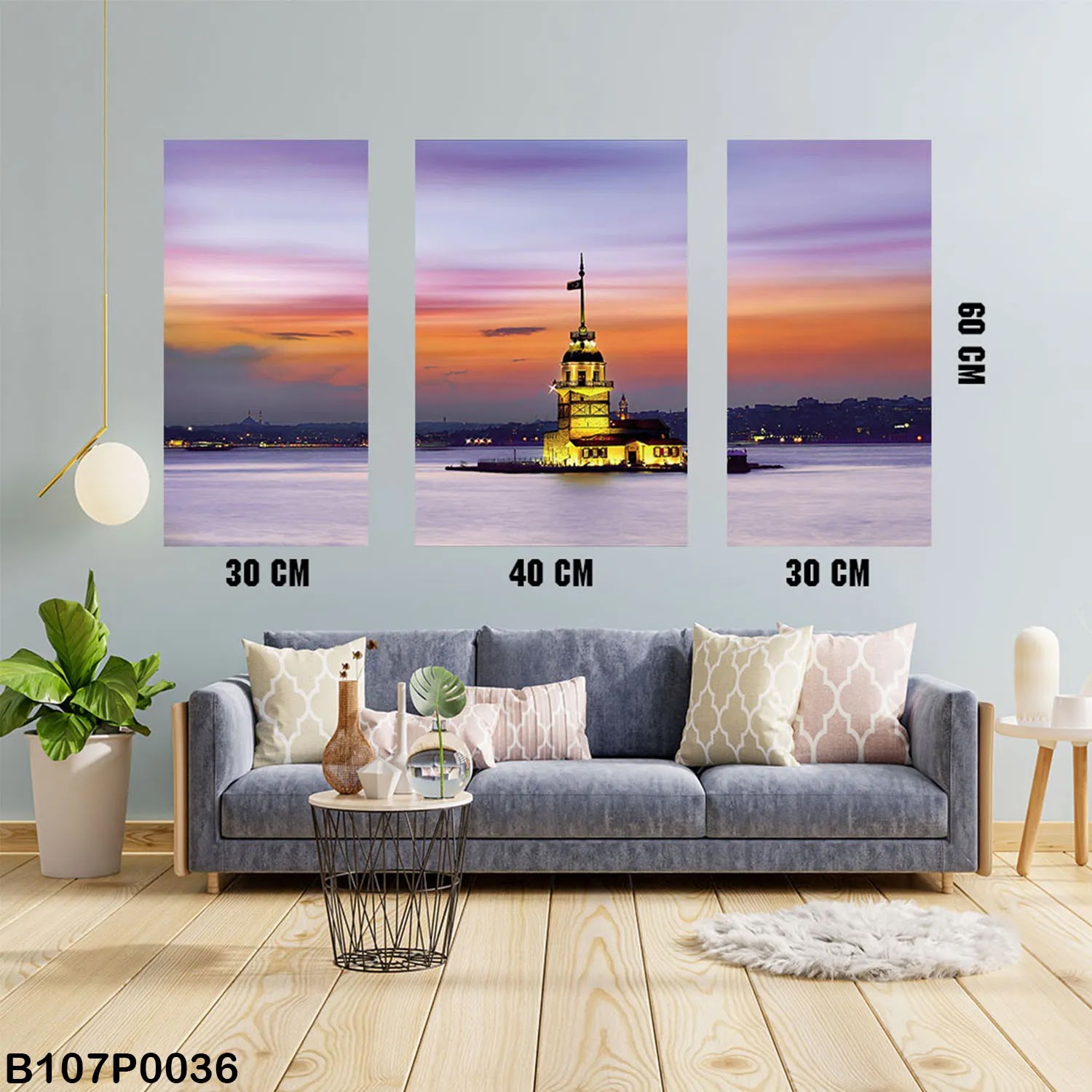 Triptych panel with Maiden's Tower and sea at sunset