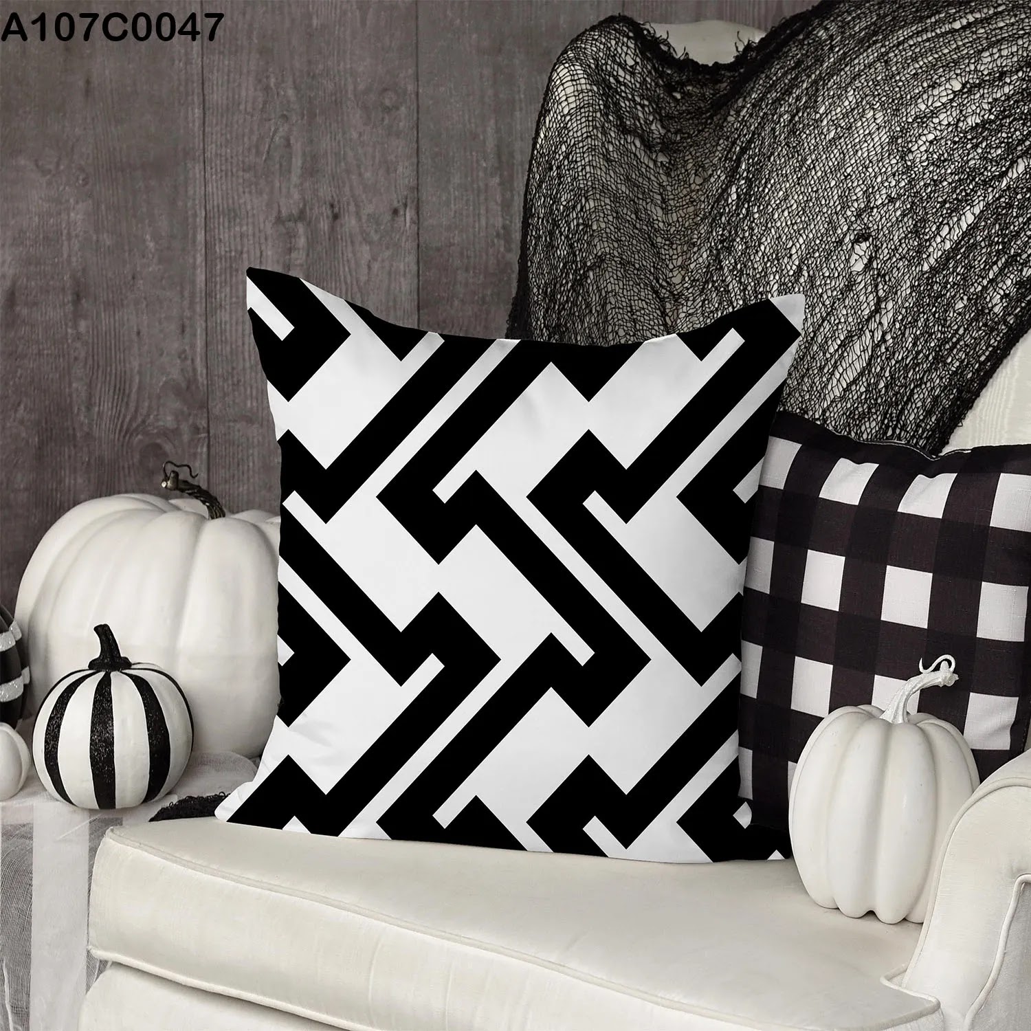 White pillow case with wide black lines