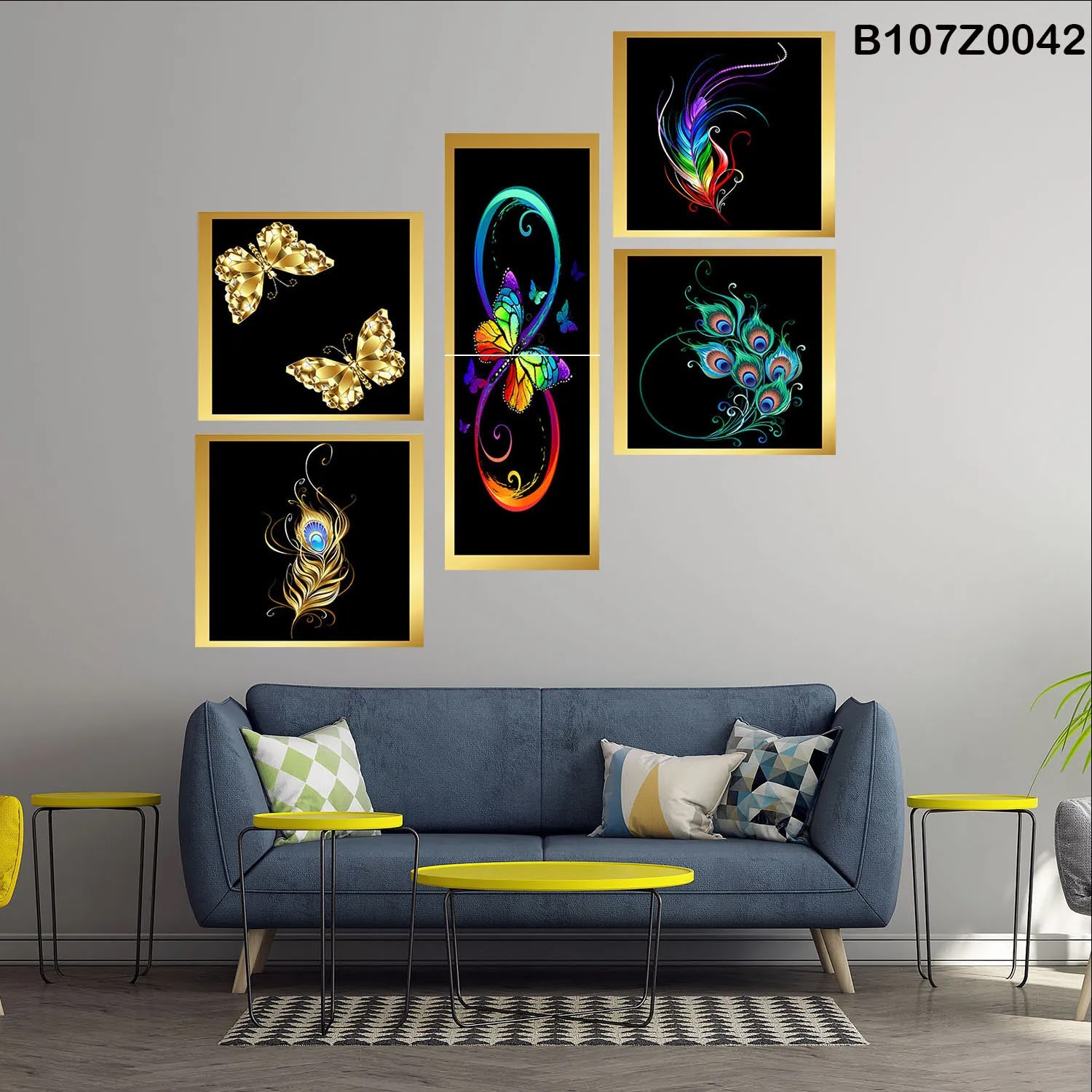 لوحة حائط خشبية تعليق مطبوعة – طقم 6 قطع