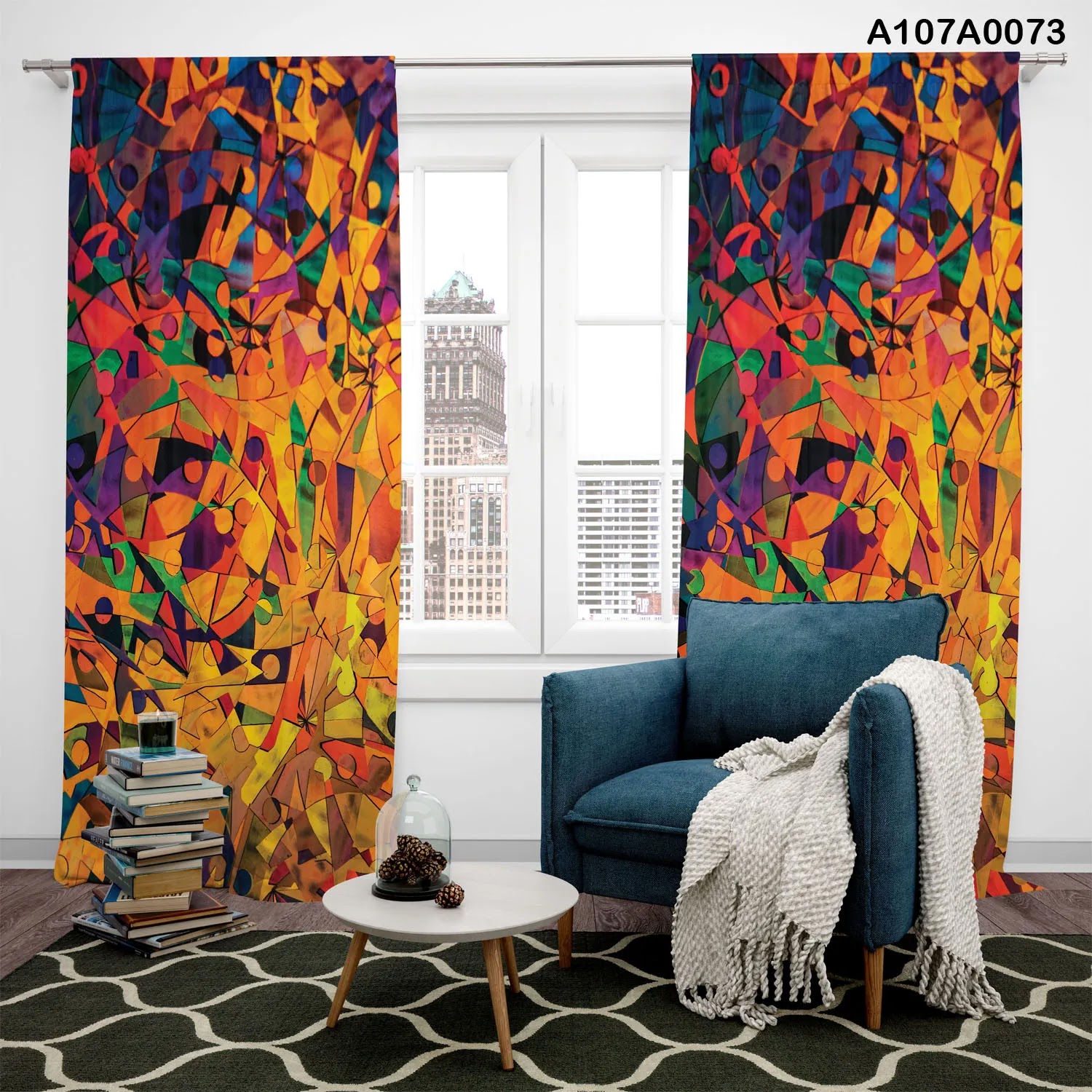 Curtains with color combination of orange