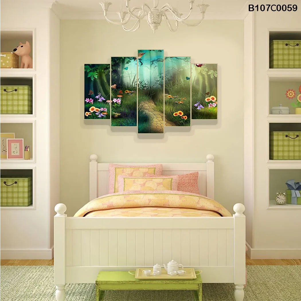 pentagonal plate with forest view for children's rooms