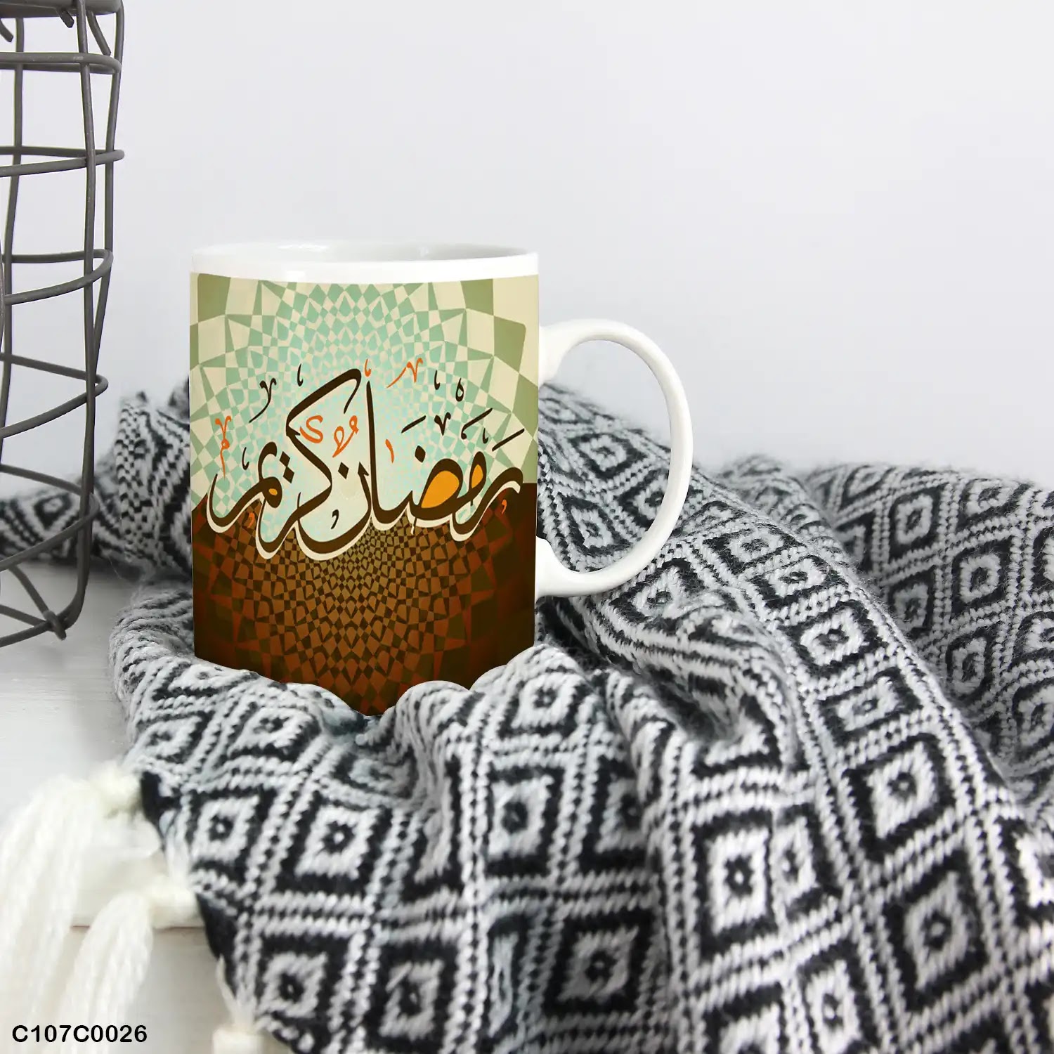 Brown and green printed mug (cup) for Ramadan