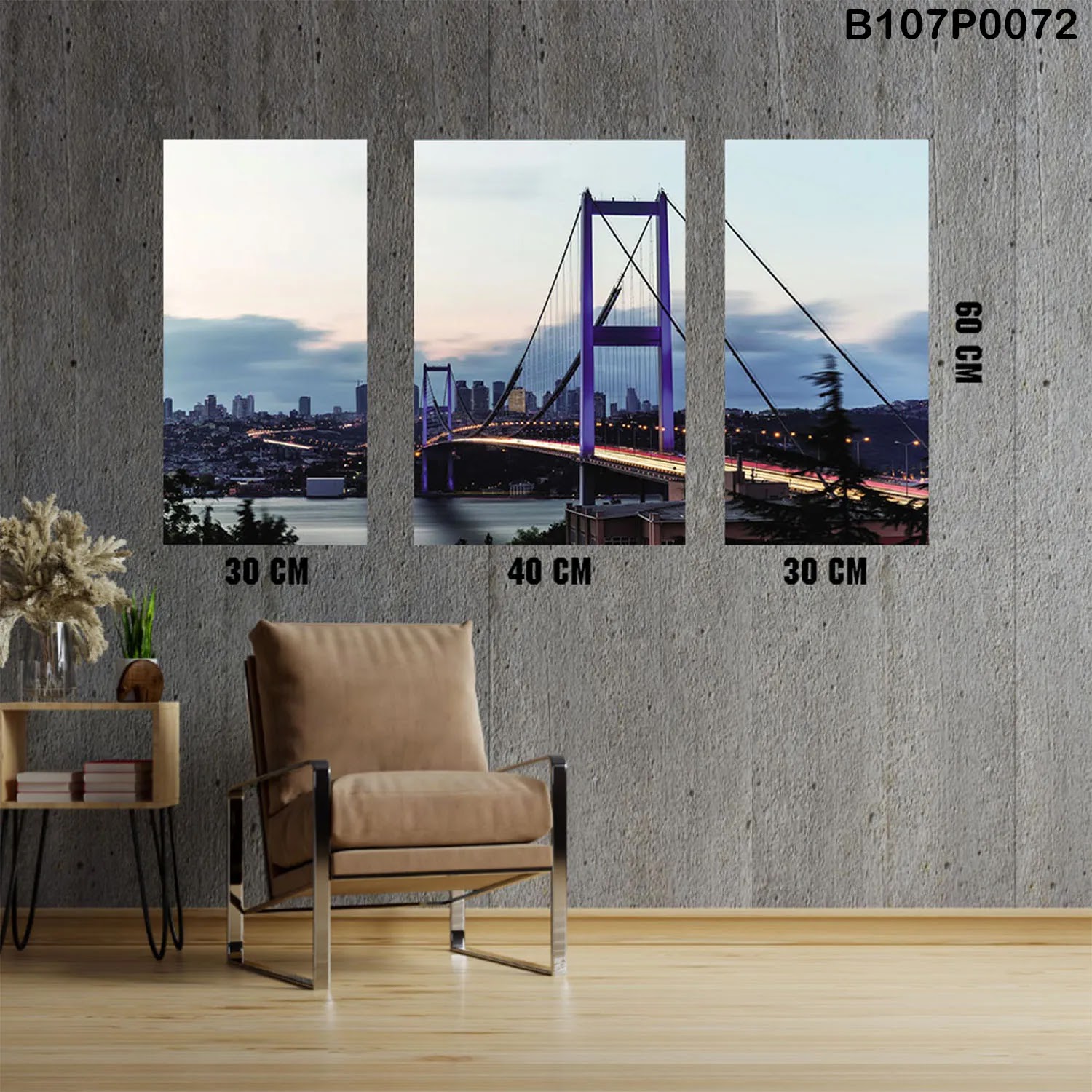 Triptych panel with Bosphorus Bridge in Istanbul
