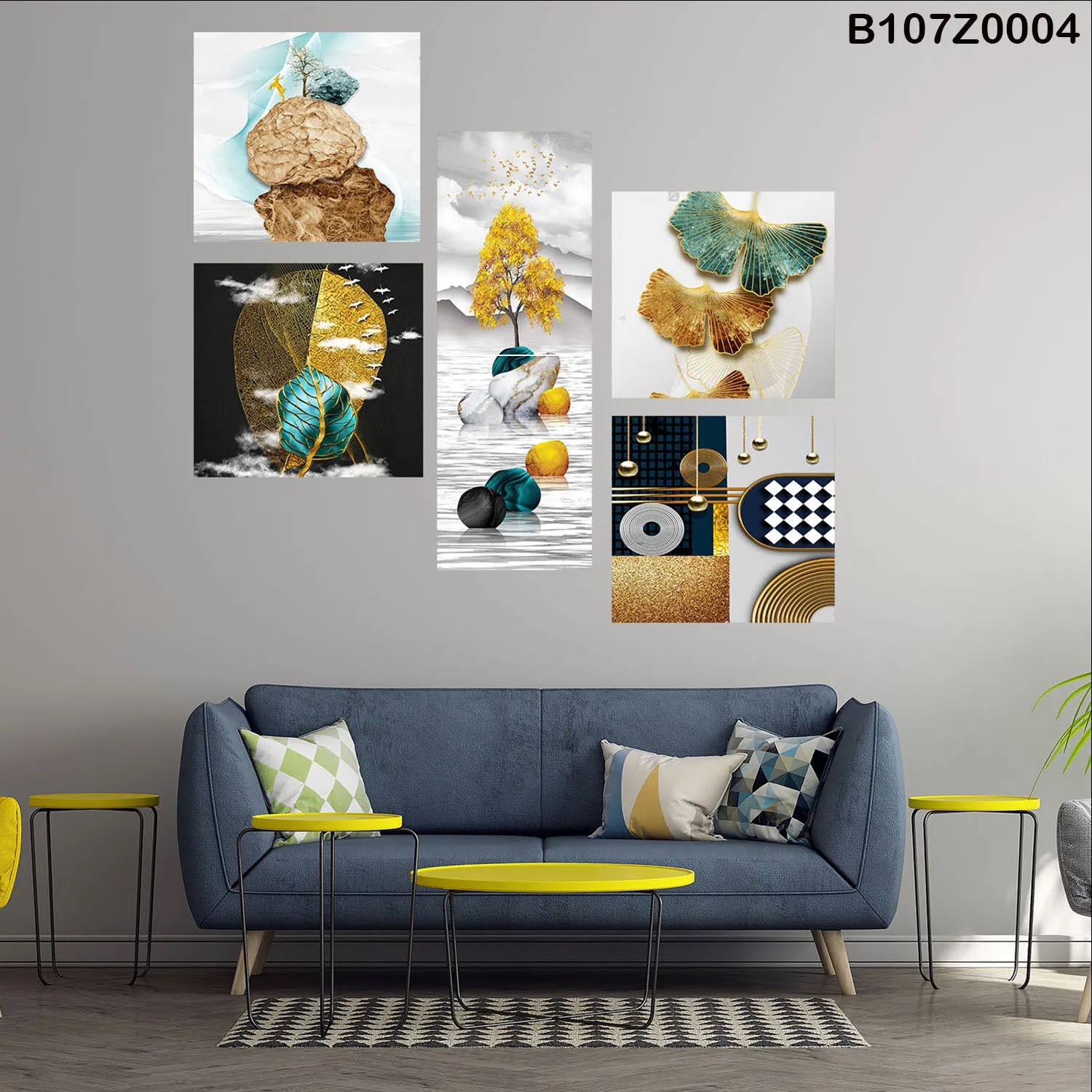 لوحة حائط خشبية تعليق مطبوعة – طقم 6 قطع