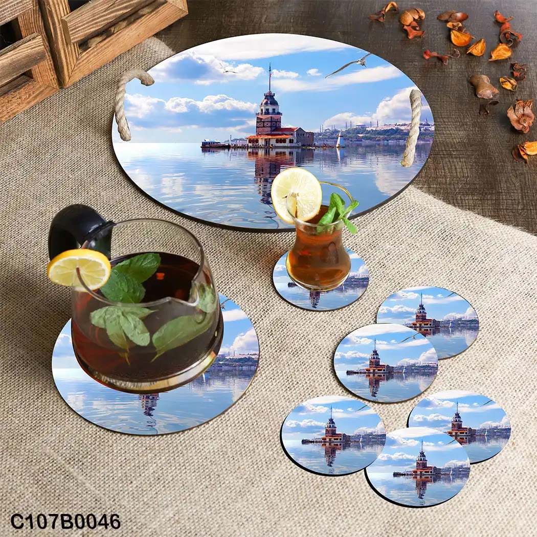 Circular tray set with Maiden tower and sea