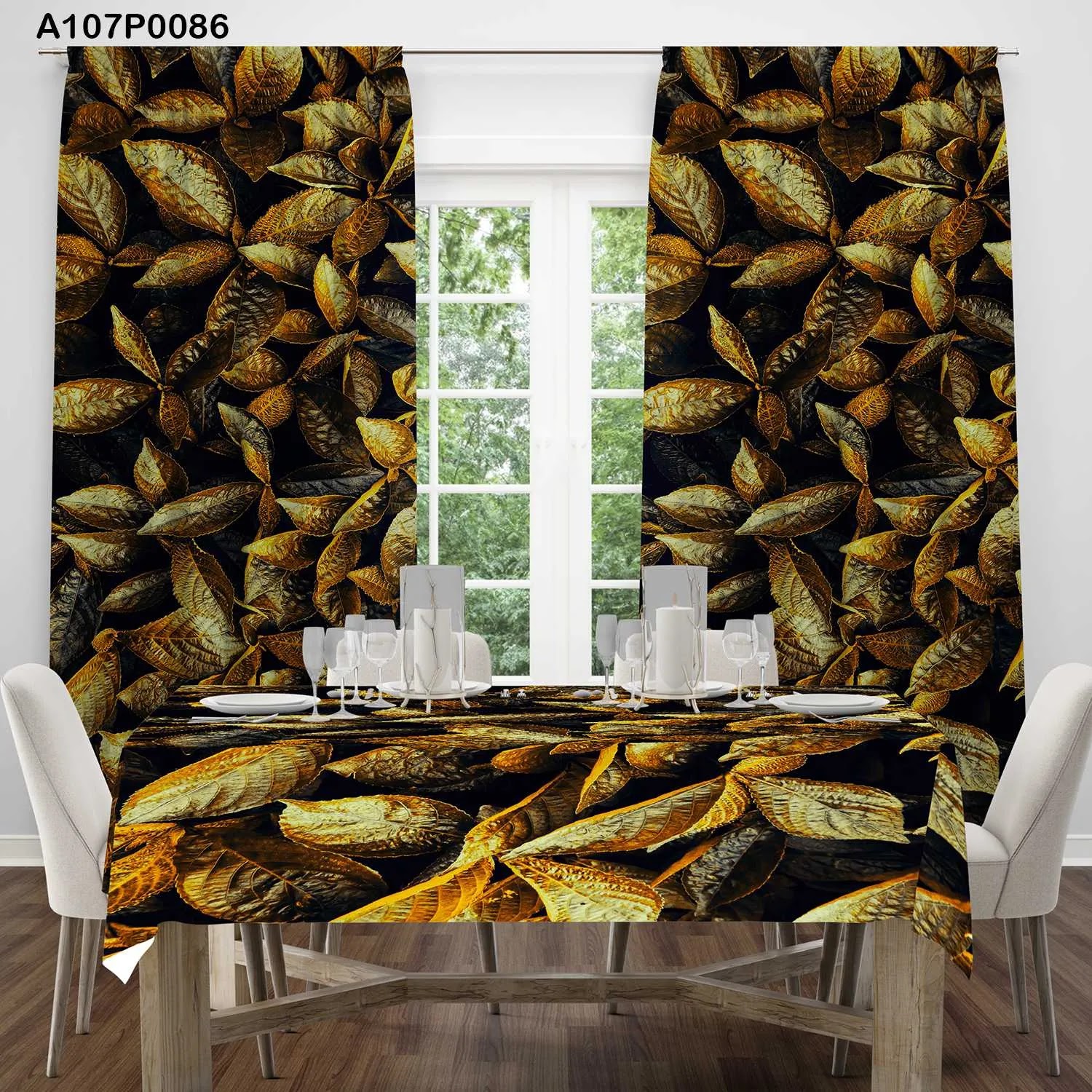 ستائر ووجه طاولة مطبوع