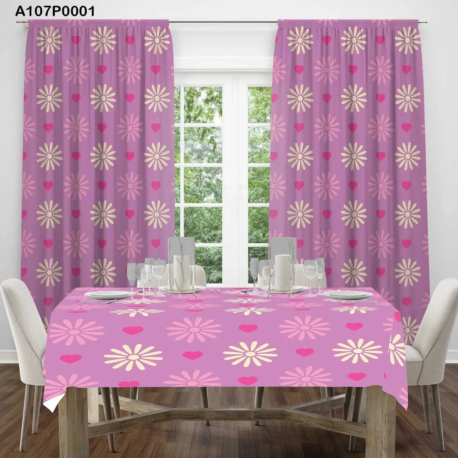 ستائر ووجه طاولة مطبوع