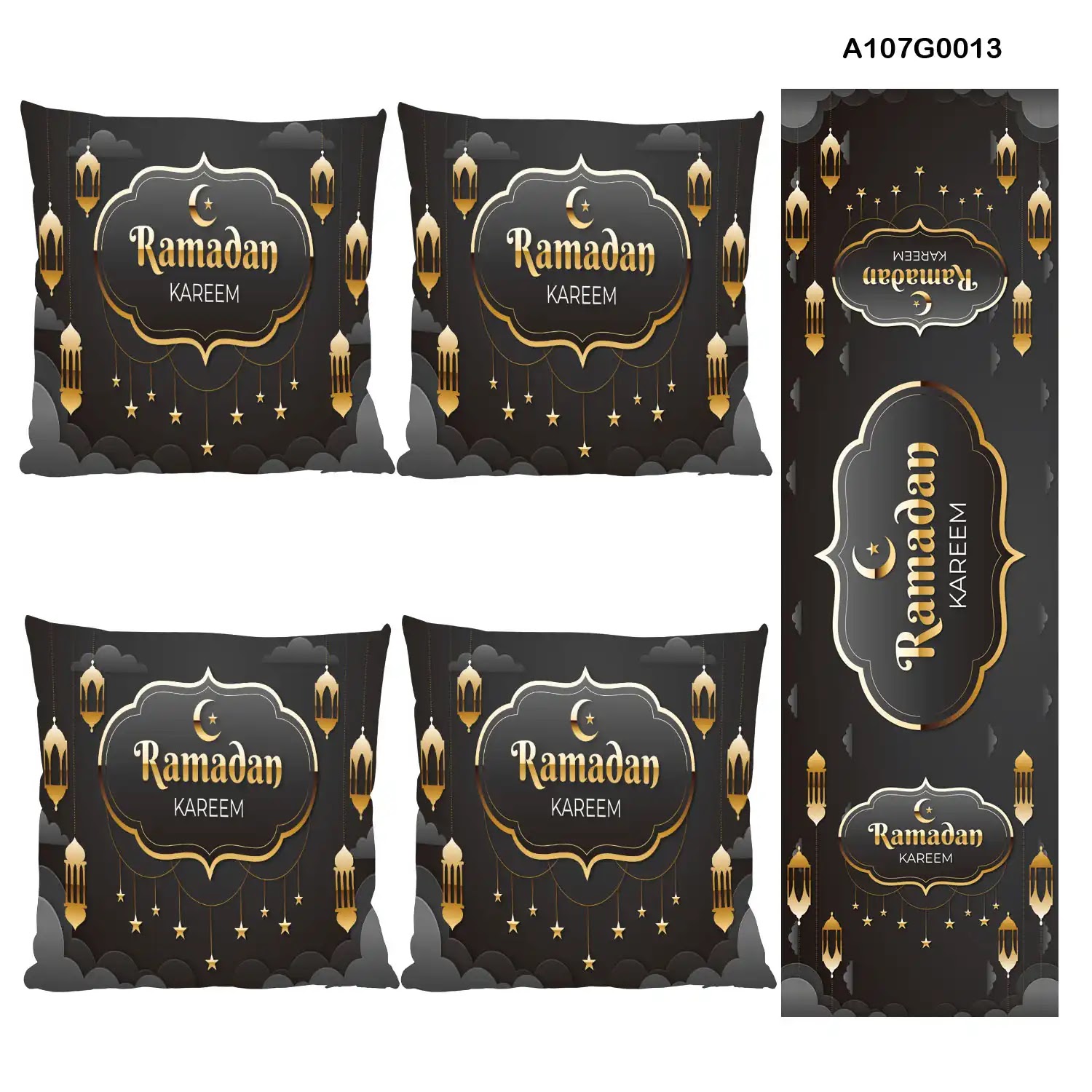 Black and gold Pillow cover set & table runner for Ramadan