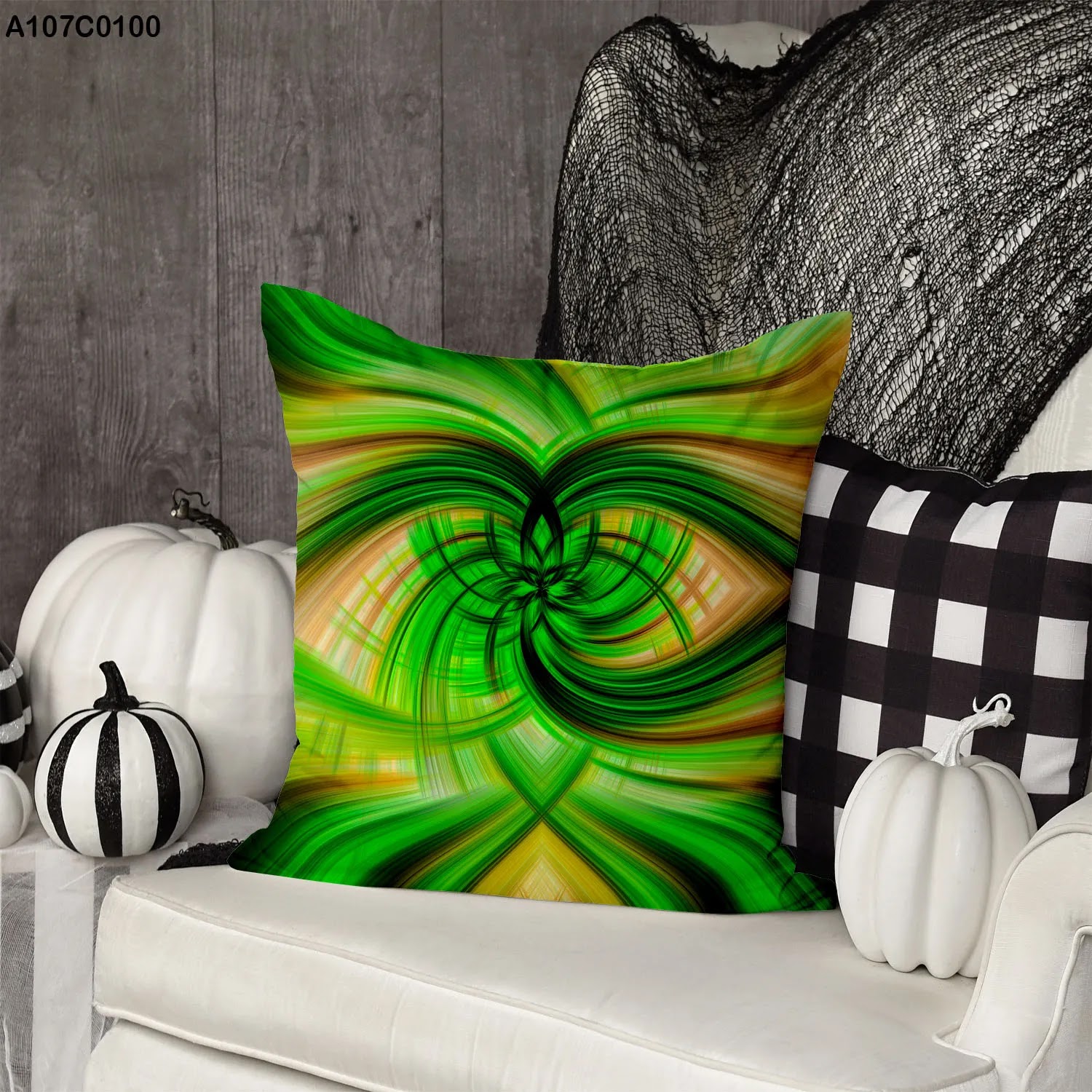 Green gradation pillow case with some yellow