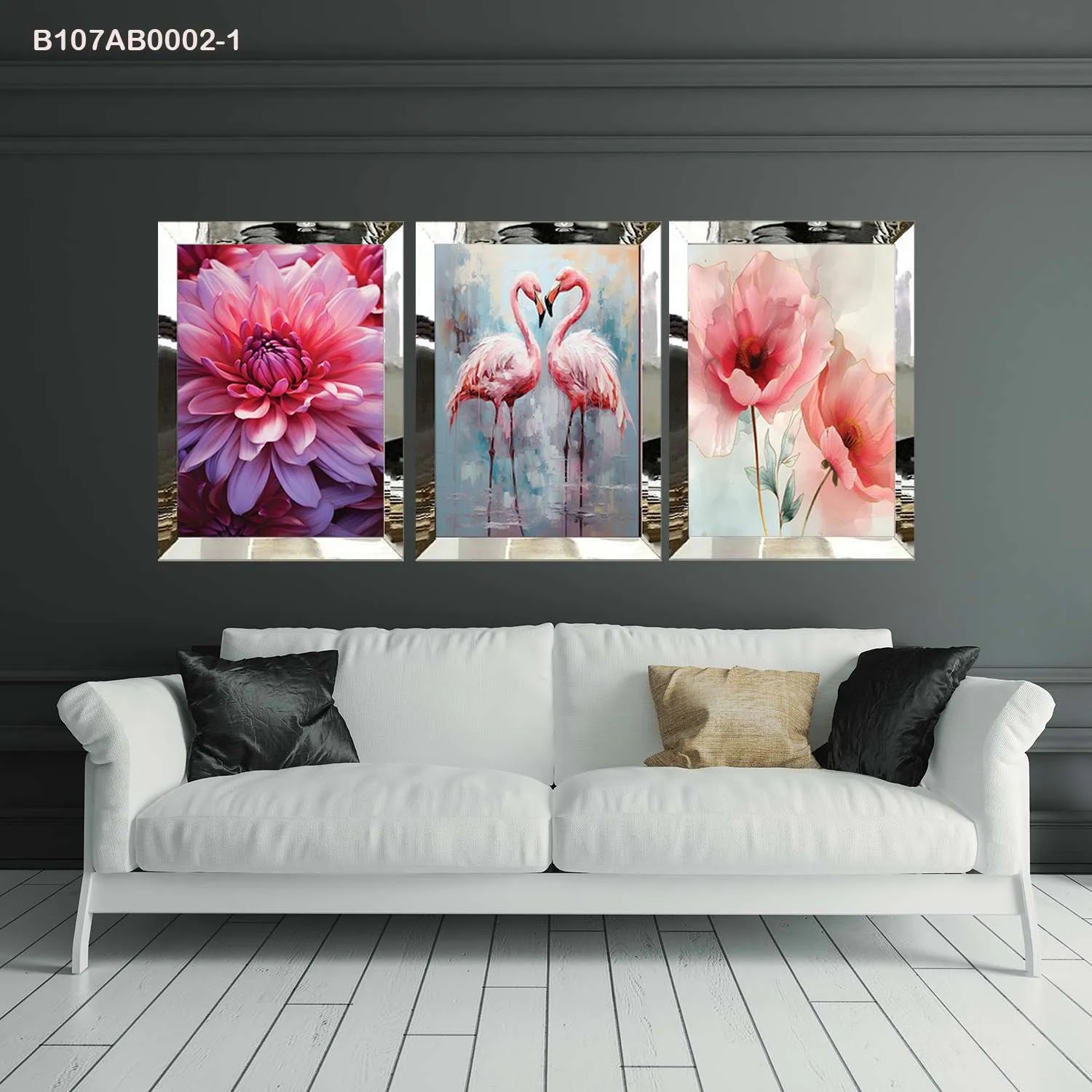 لوحات جدارية ثلاث قطع مع إطار بلكسي عاكس