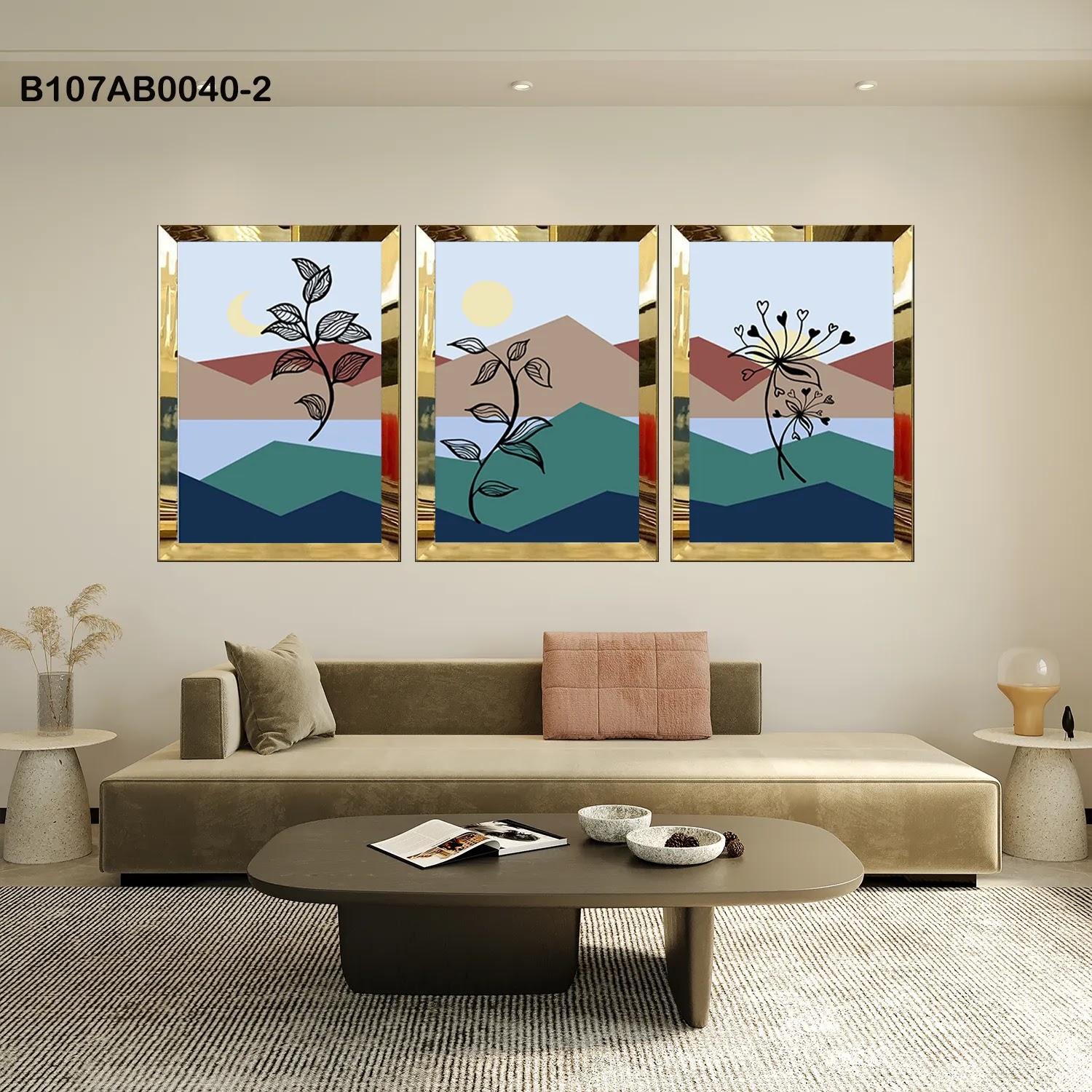 لوحات جدارية ثلاث قطع مع إطار بلكسي عاكس