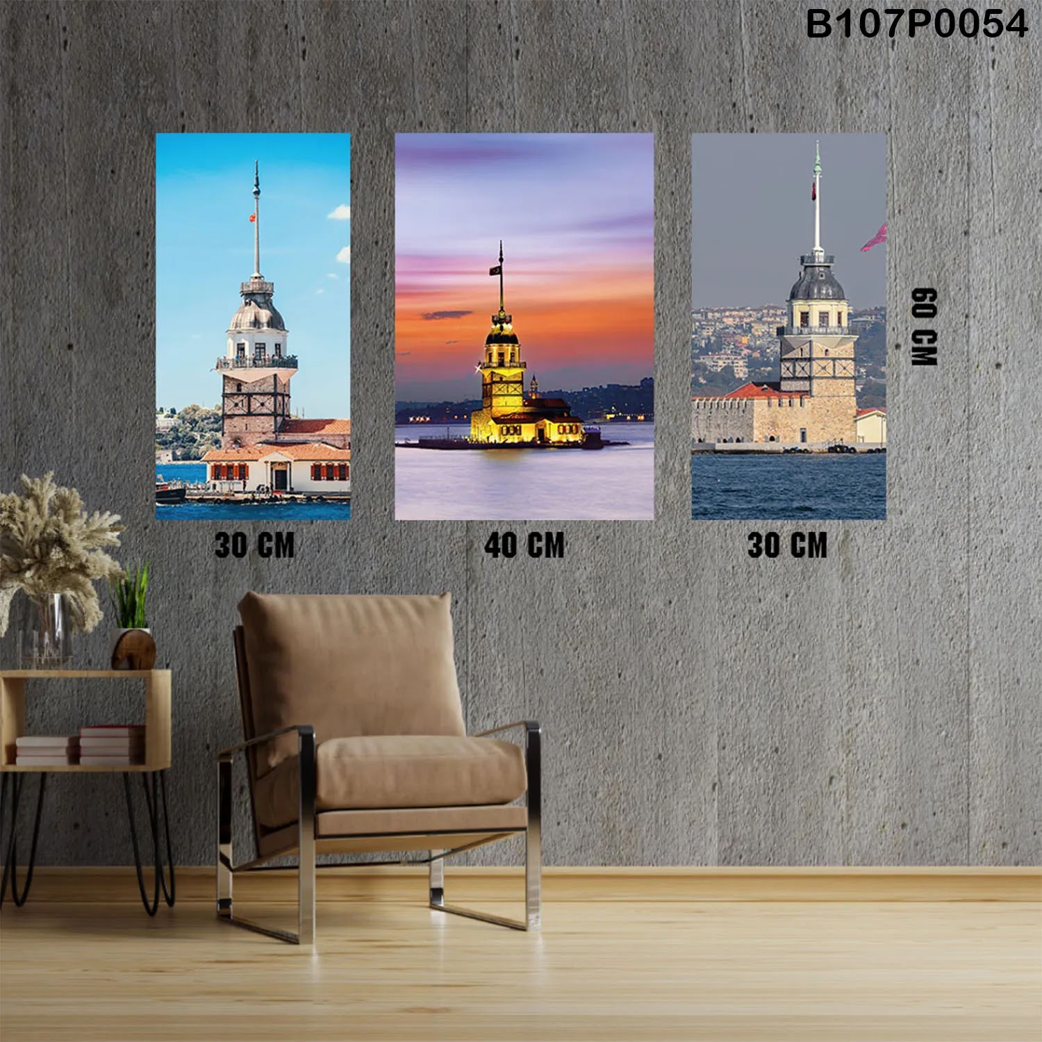 Triptych panel with Maiden's Tower in Istanbul