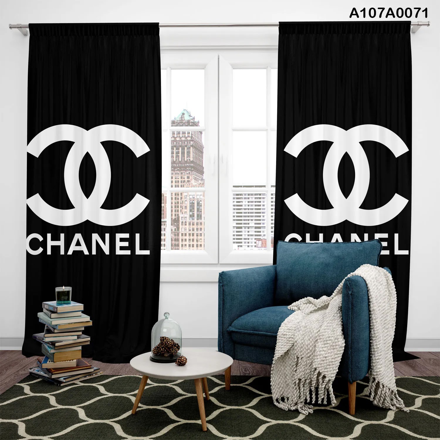 Chanel logo curtains in white and black for house and office