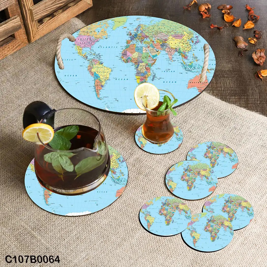 Circular tray set with world map