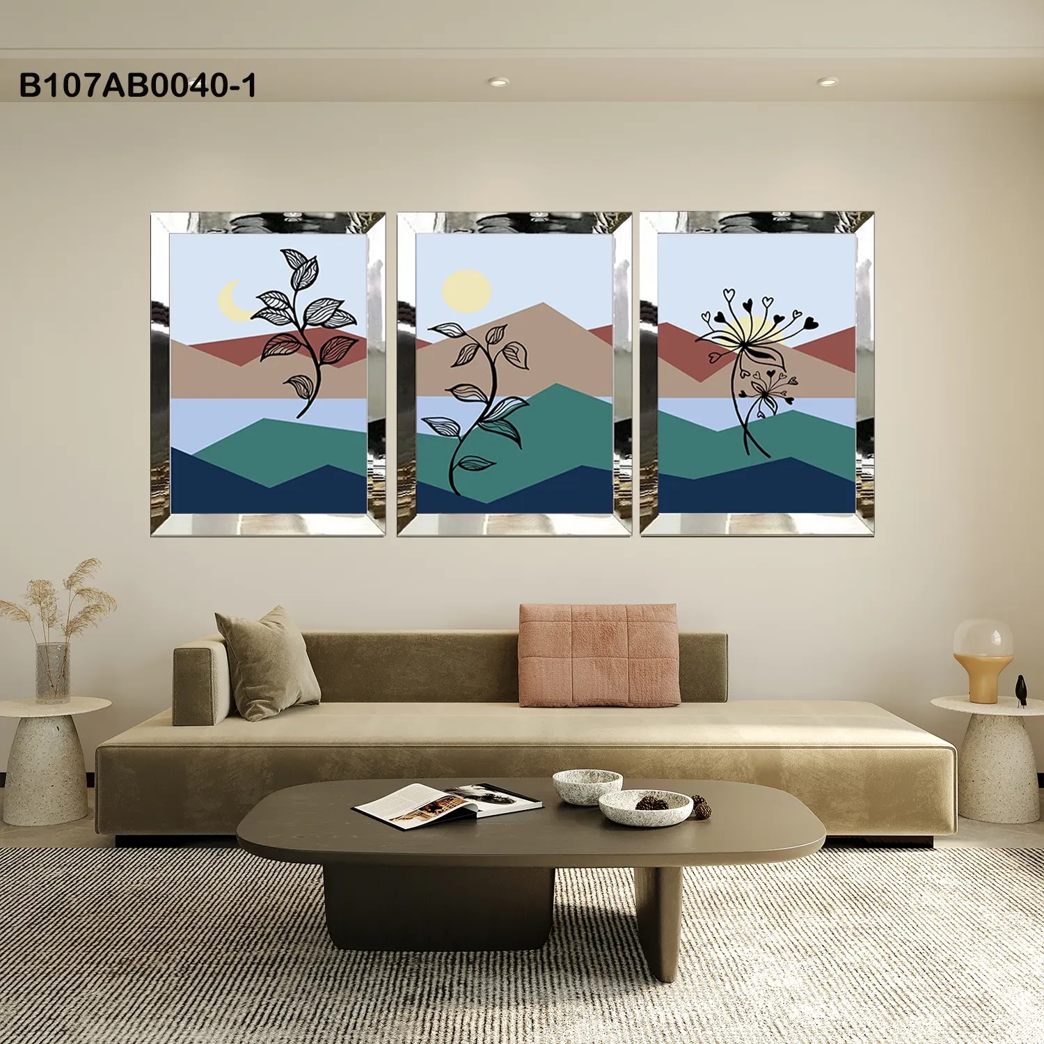 لوحات جدارية ثلاث قطع مع إطار بلكسي عاكس
